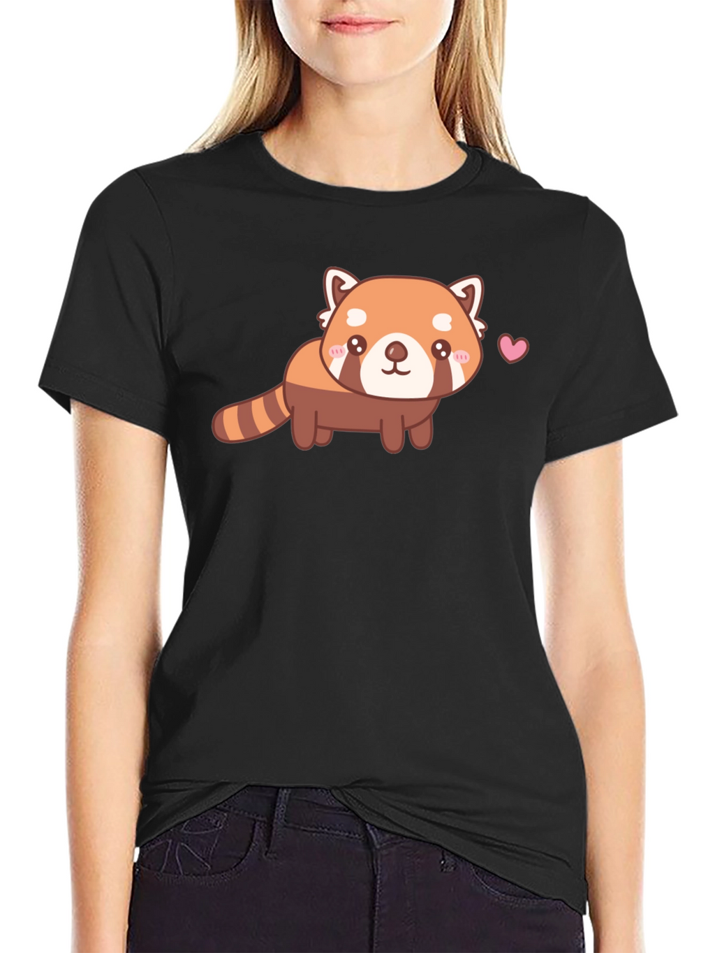 Camiseta Negra con Adorable Panda Rojo