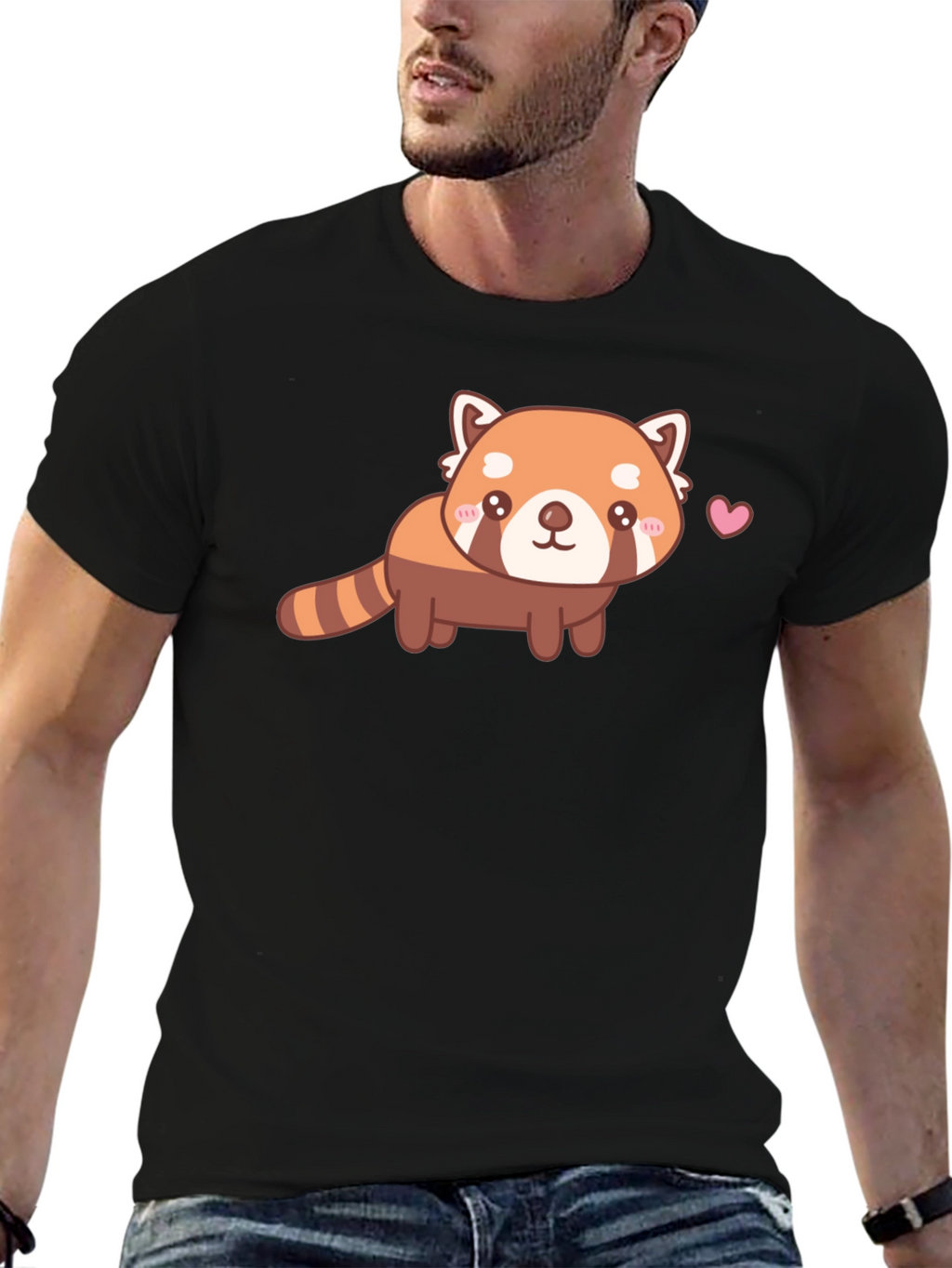 Camiseta Negra con Adorable Panda Rojo