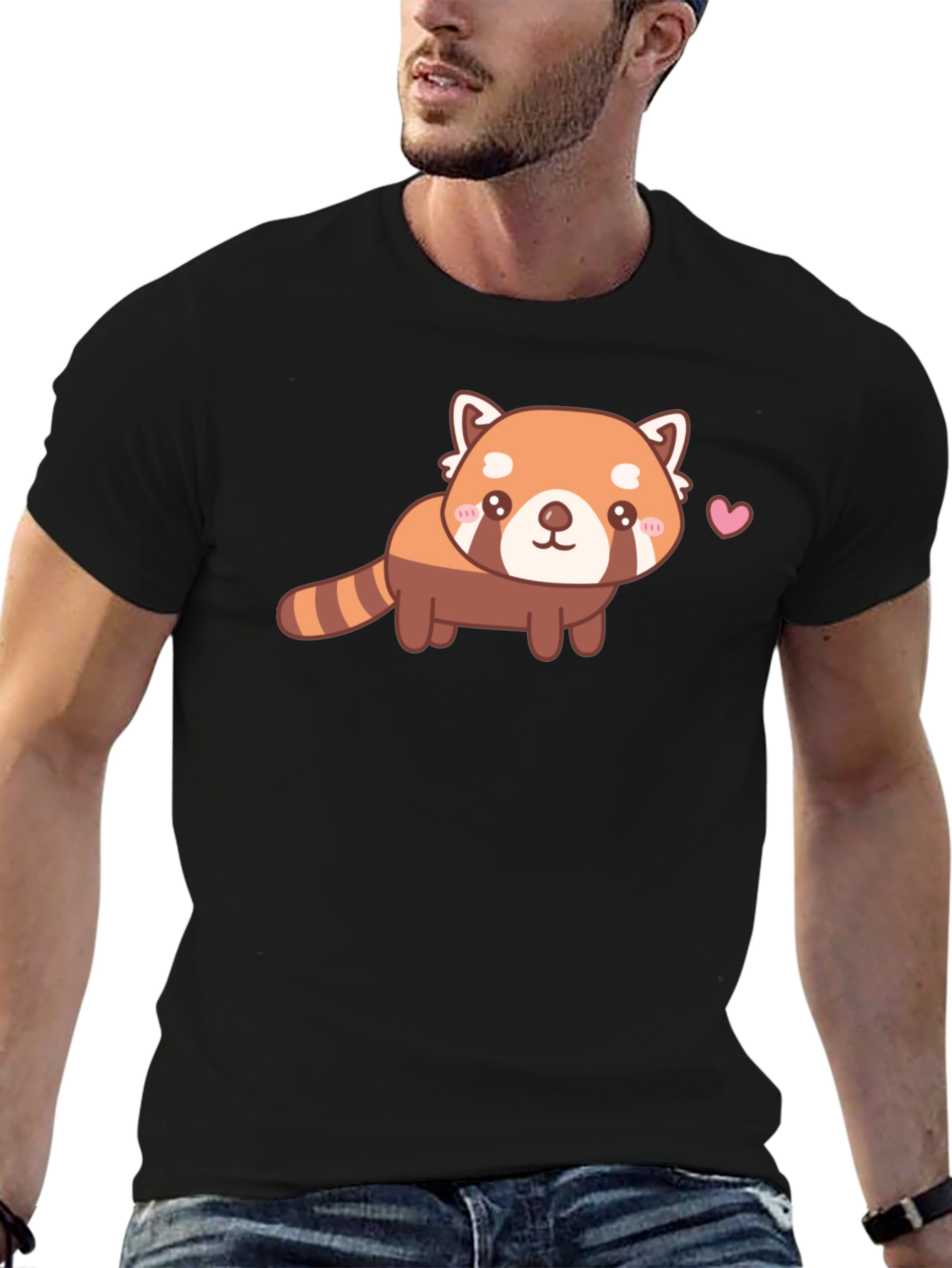 Camiseta Negra con Adorable Panda Rojo
