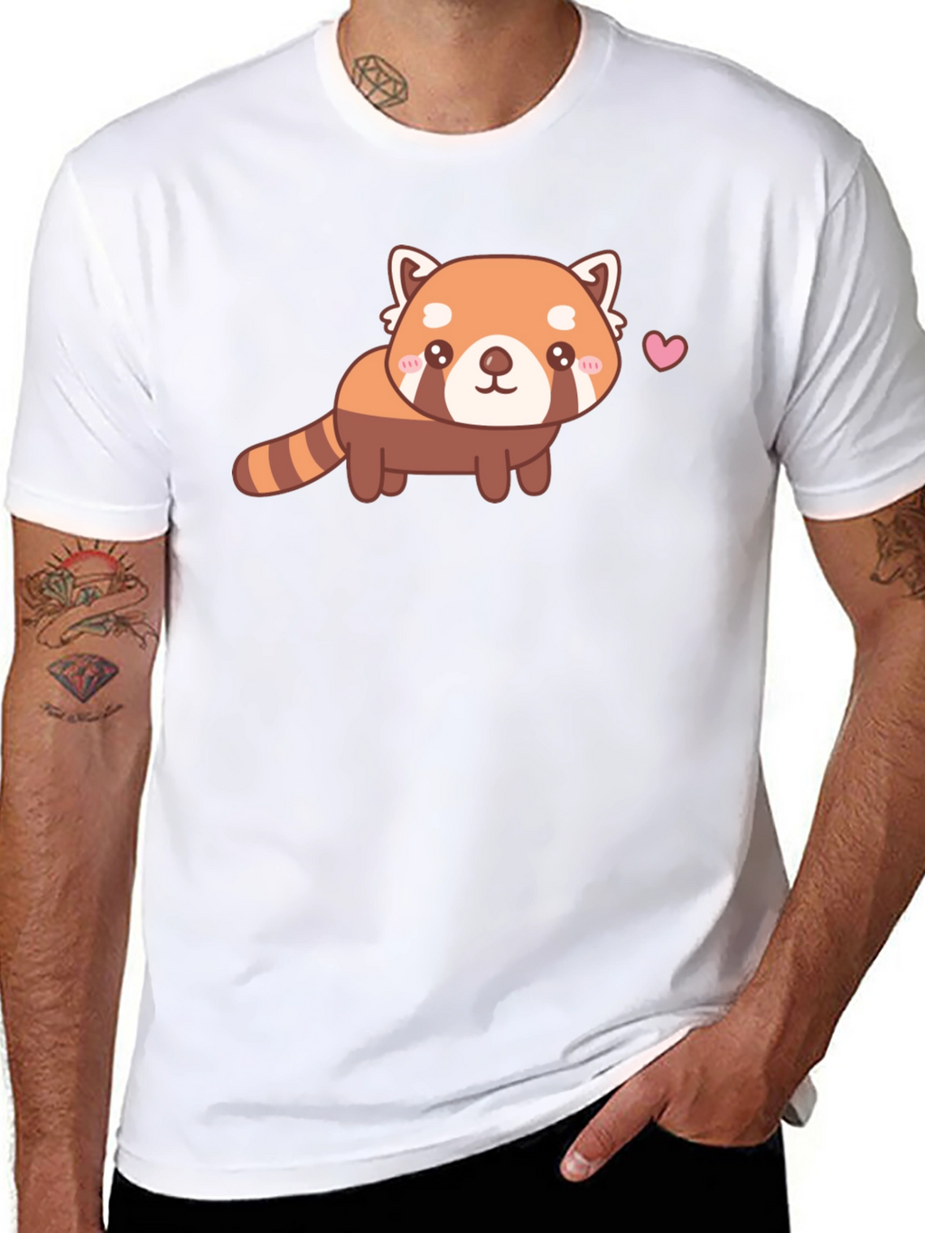 Camiseta Negra con Adorable Panda Rojo
