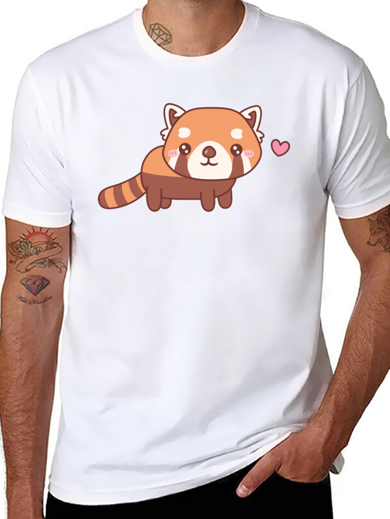 Camiseta Negra con Adorable Panda Rojo