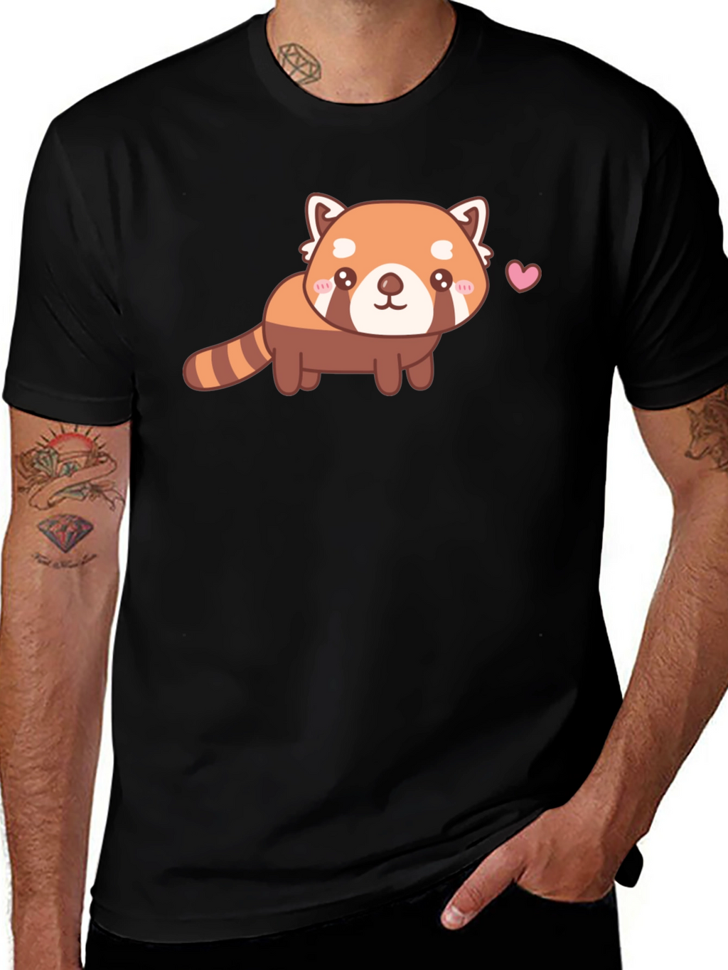 Camiseta Negra con Adorable Panda Rojo