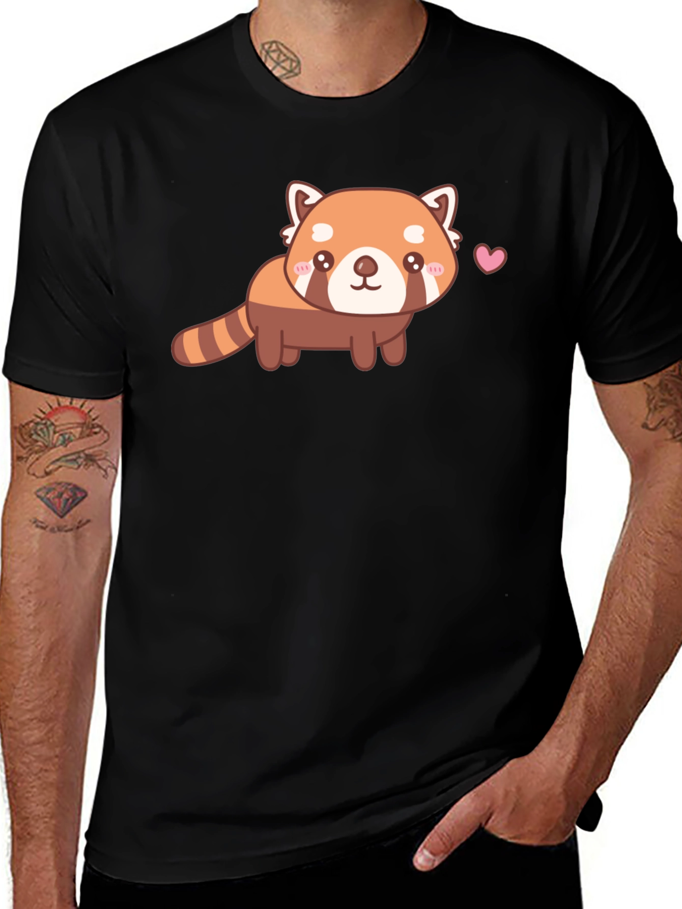Camiseta Negra con Adorable Panda Rojo