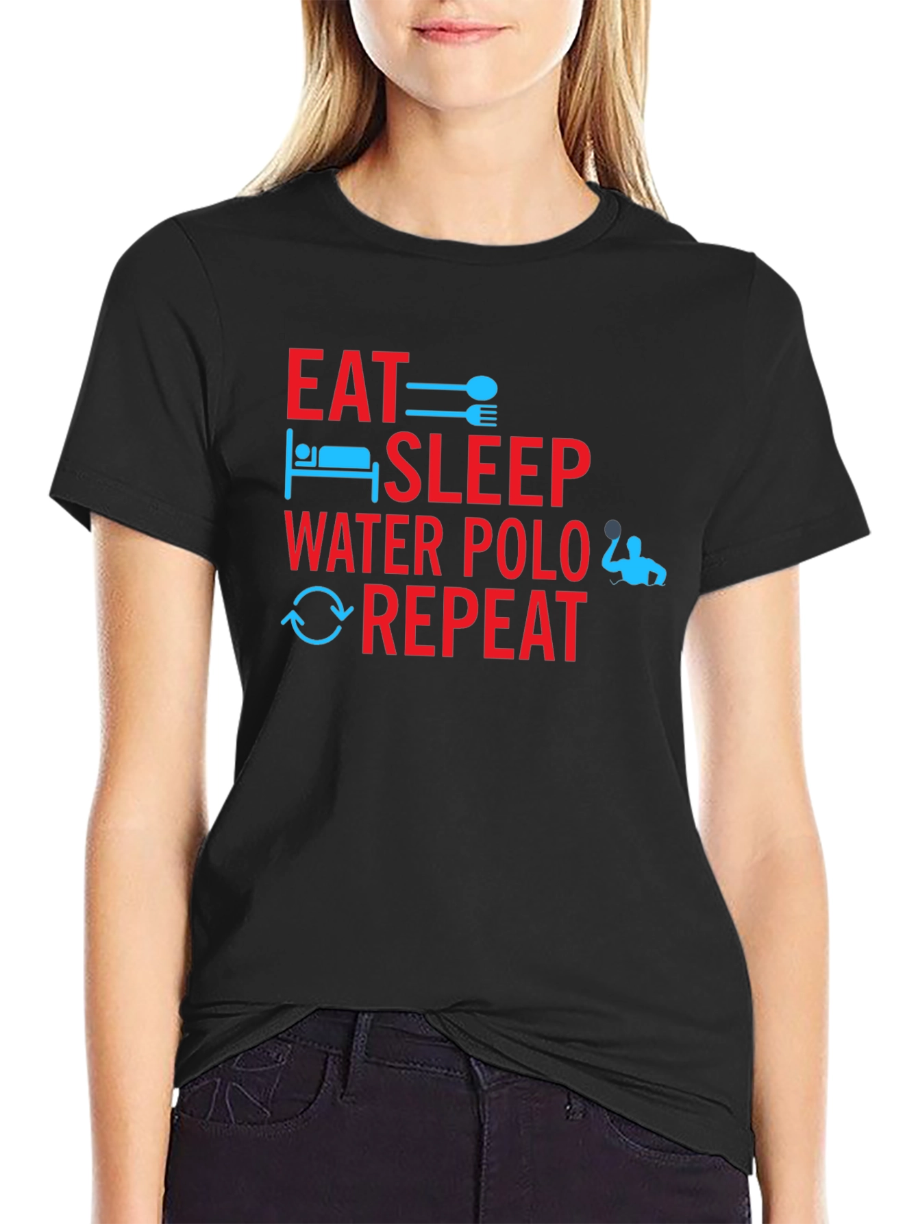 Camiseta Negra Eat Sleep Water Polo Repeat