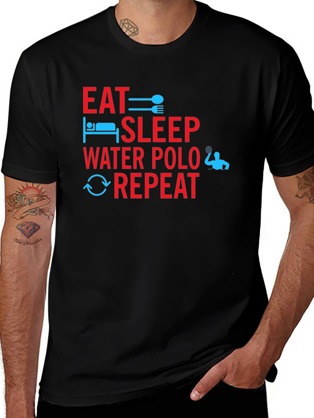 Camiseta Negra Eat Sleep Water Polo Repeat
