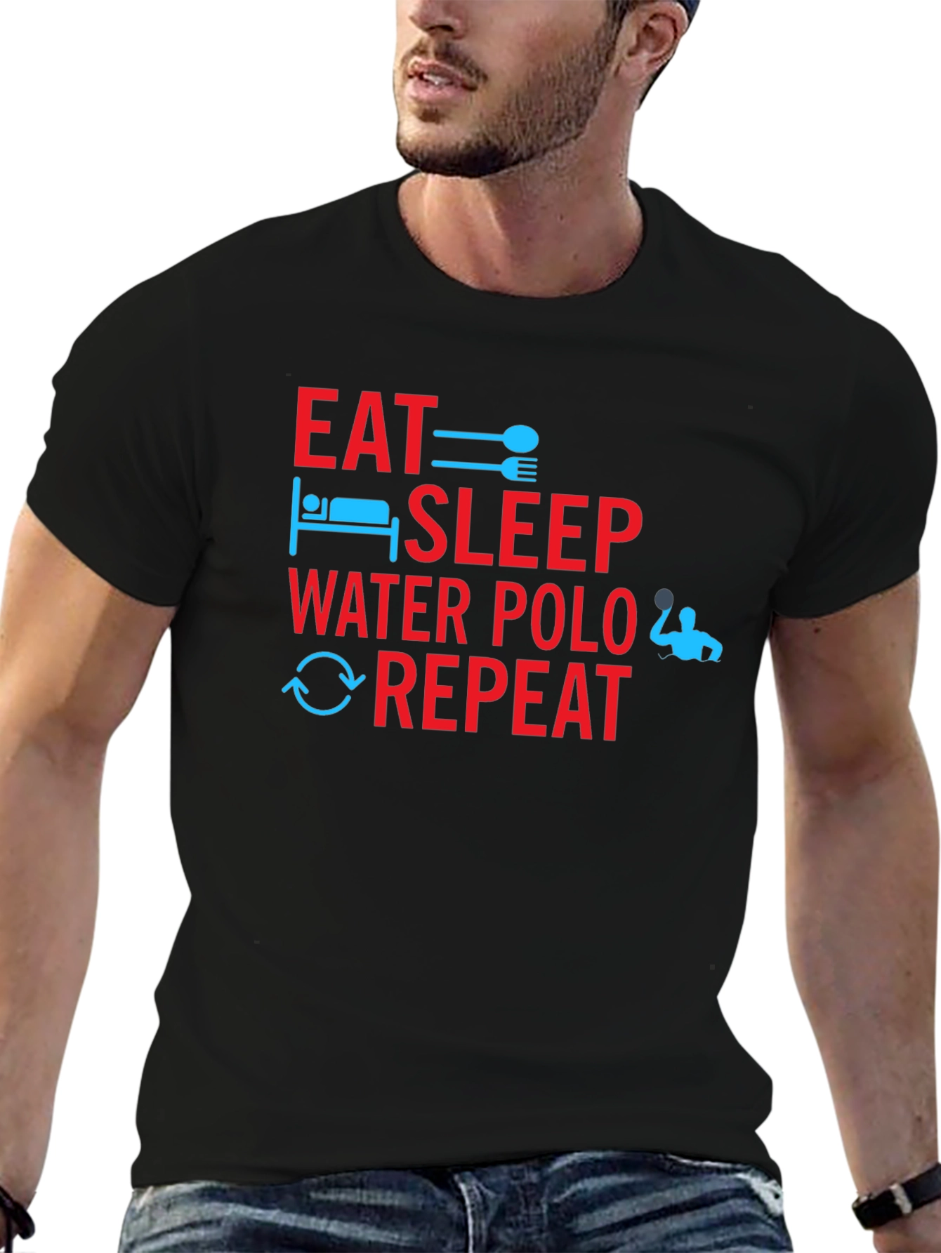 Camiseta Negra Eat Sleep Water Polo Repeat