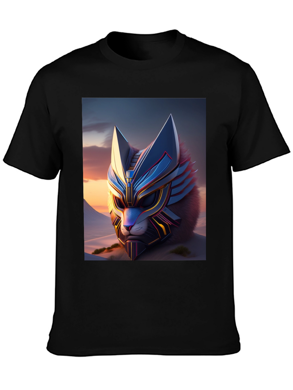 Camiseta Negra con Diseño de Gato Cibernético