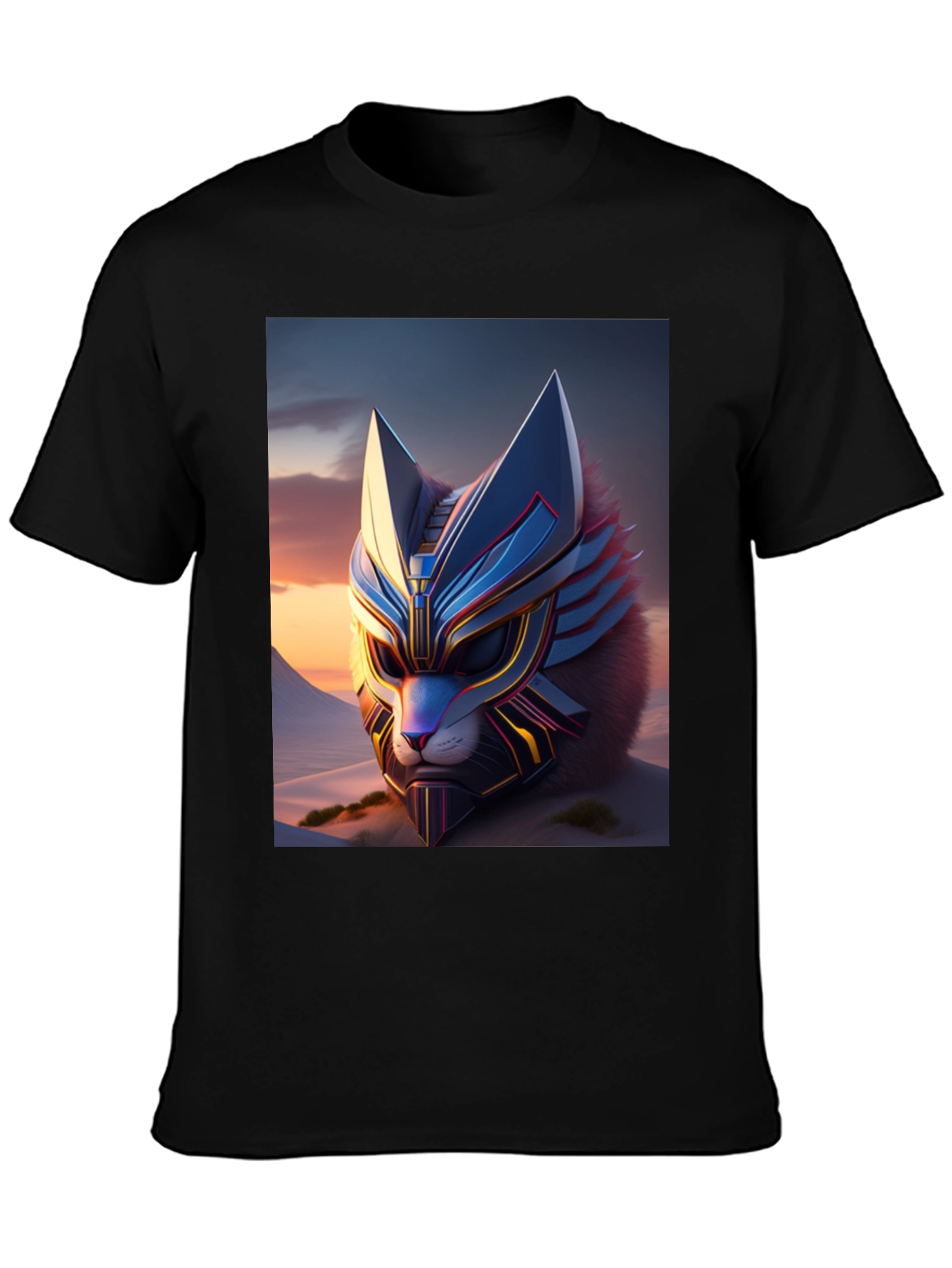 Camiseta Negra con Diseño de Gato Cibernético