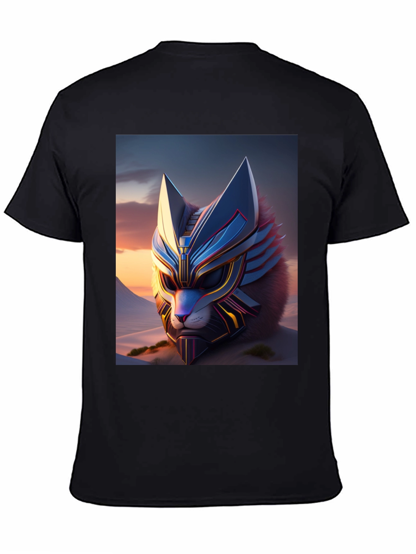 Camiseta Negra con Diseño de Gato Cibernético