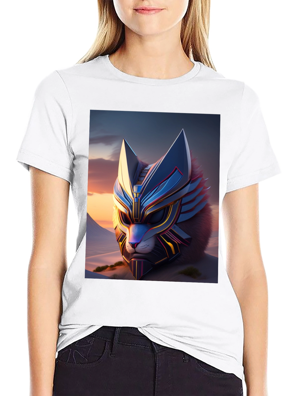Camiseta Negra con Diseño de Gato Cibernético