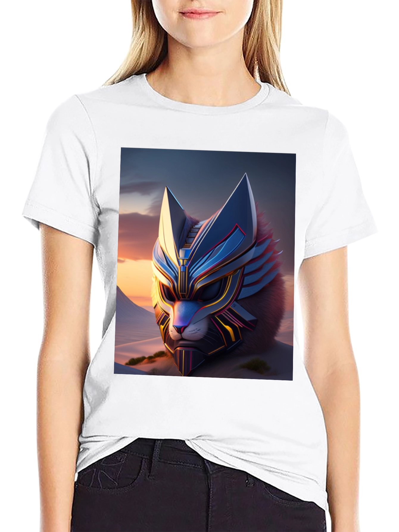 Camiseta Negra con Diseño de Gato Cibernético
