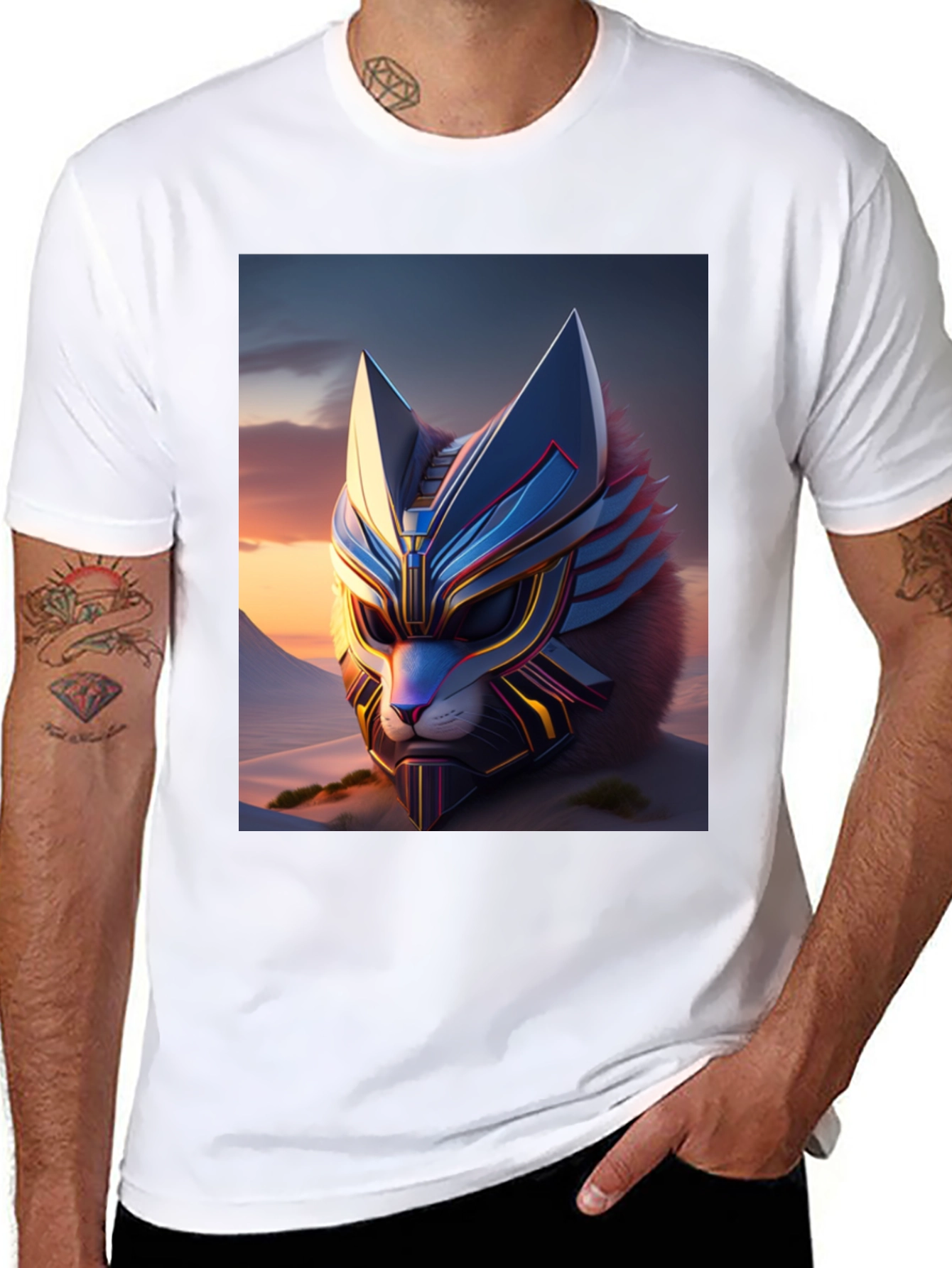 Camiseta Negra con Diseño de Gato Cibernético