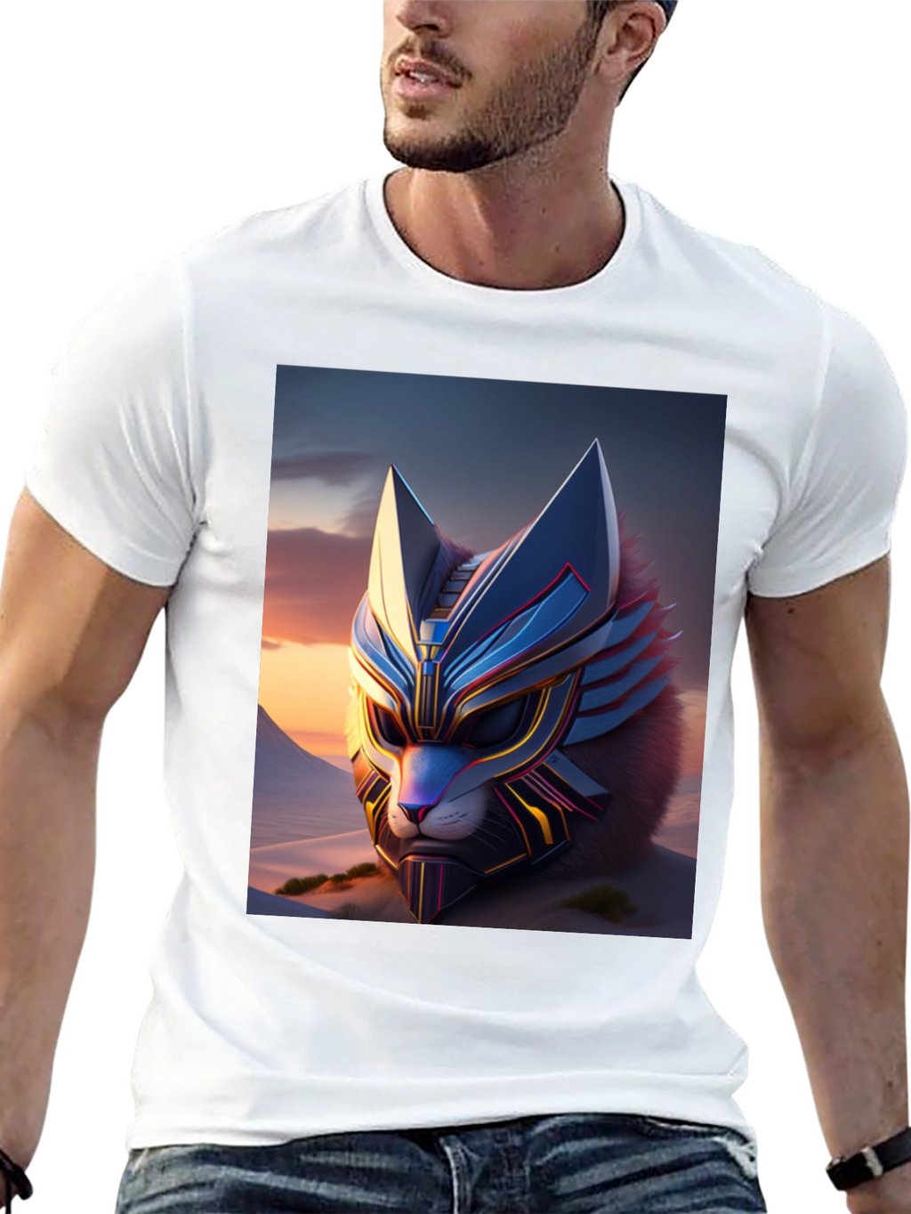 Camiseta Negra con Diseño de Gato Cibernético