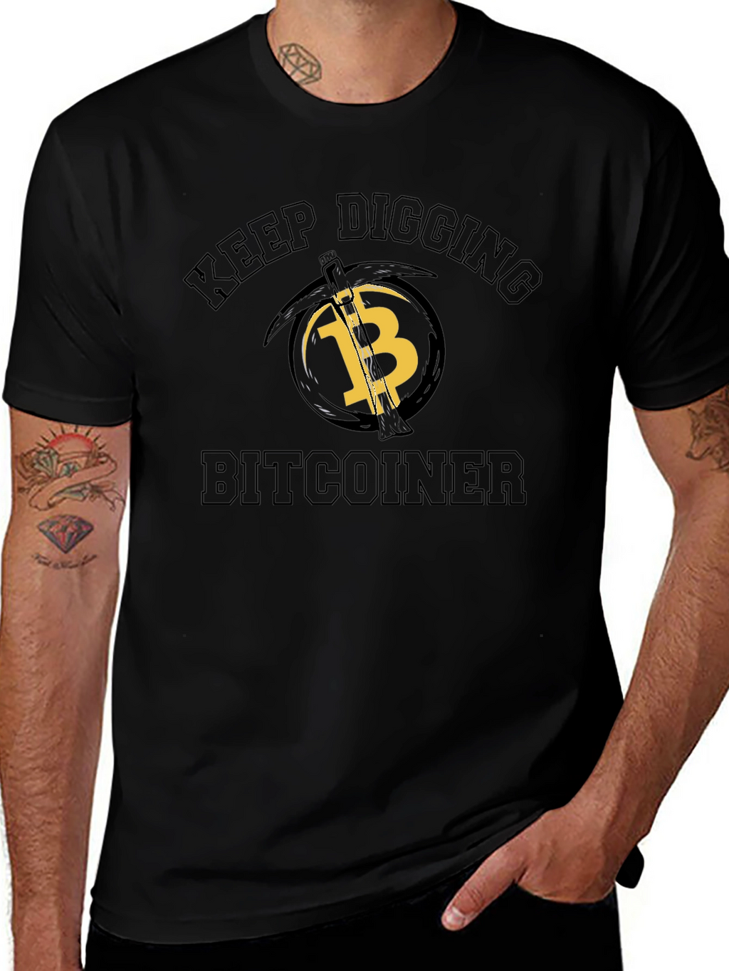Camiseta Hombre Bitcoin Keep Digging - Negra