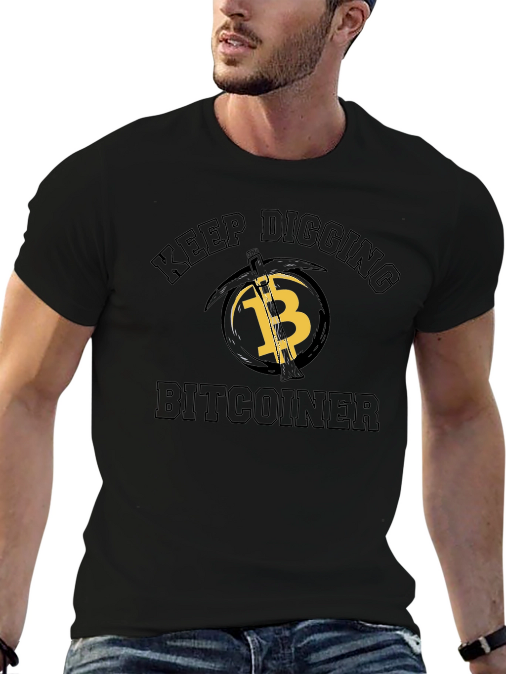 Camiseta Hombre Bitcoin Keep Digging - Negra