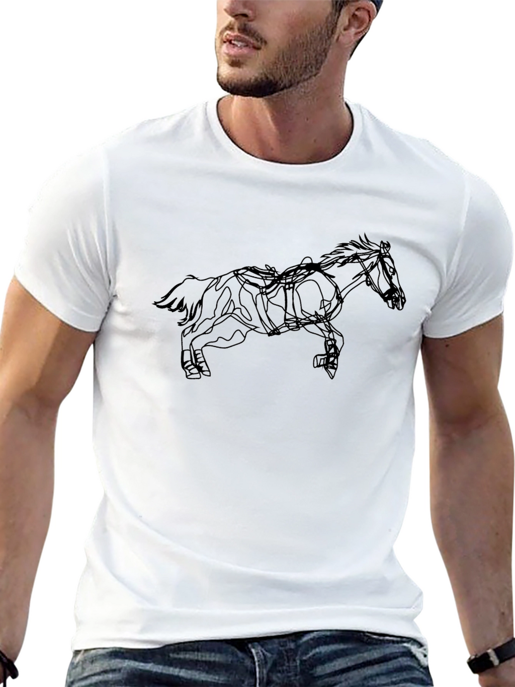 Camiseta Negra con Diseño de Caballo Abstracto