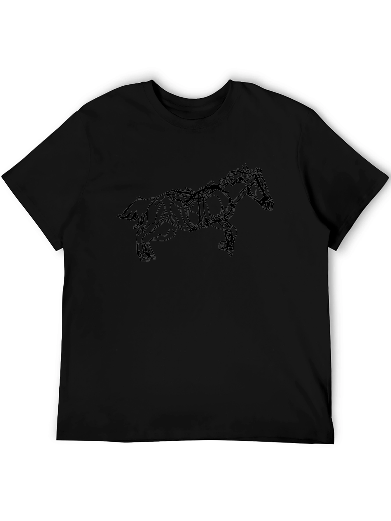 Camiseta Negra con Diseño de Caballo Abstracto