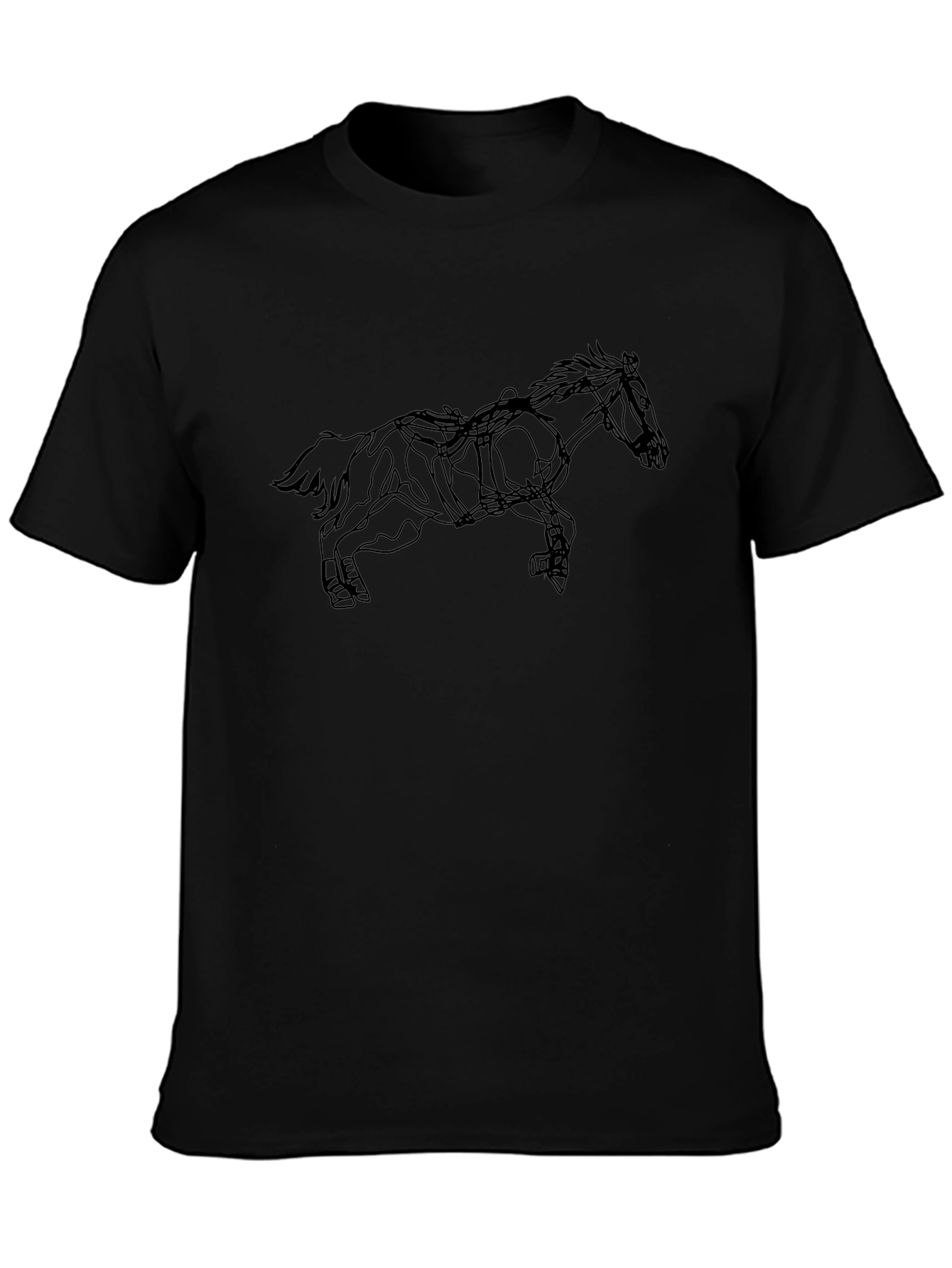 Camiseta Negra con Diseño de Caballo Abstracto