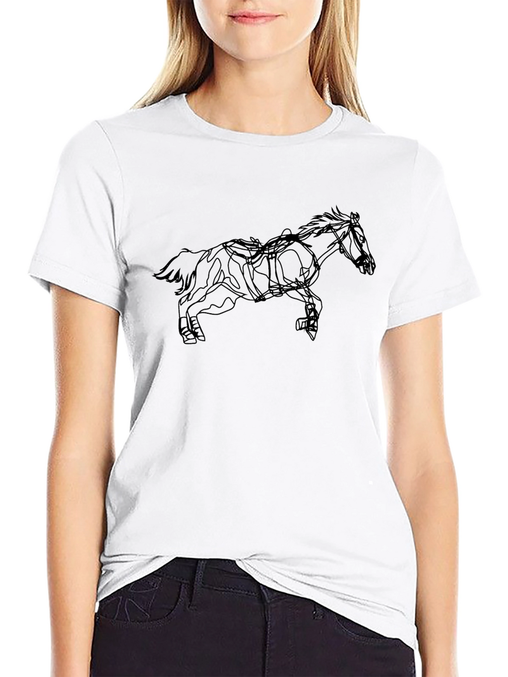 Camiseta Negra con Diseño de Caballo Abstracto