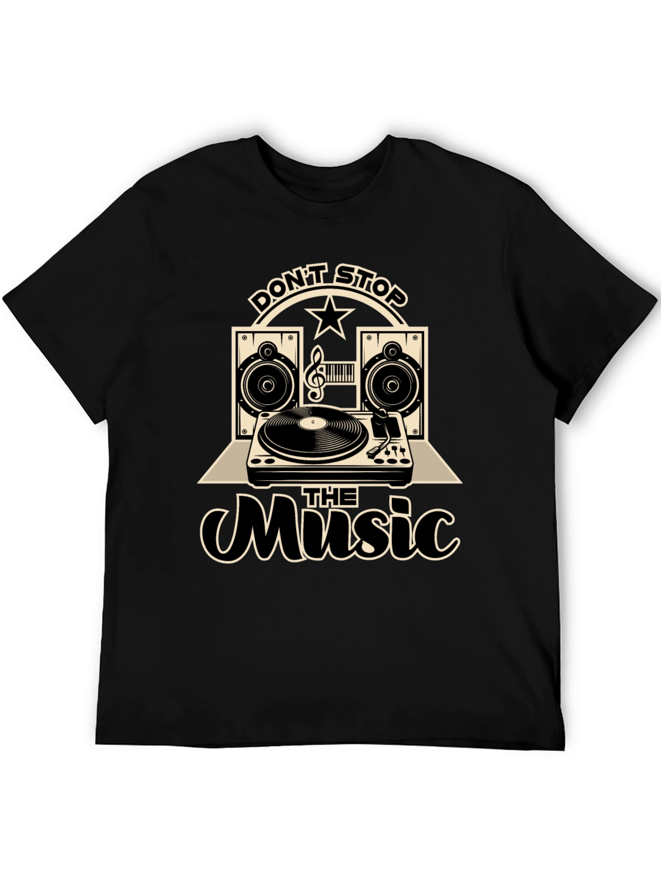 Camiseta Negra con Diseño de Música Vintage
