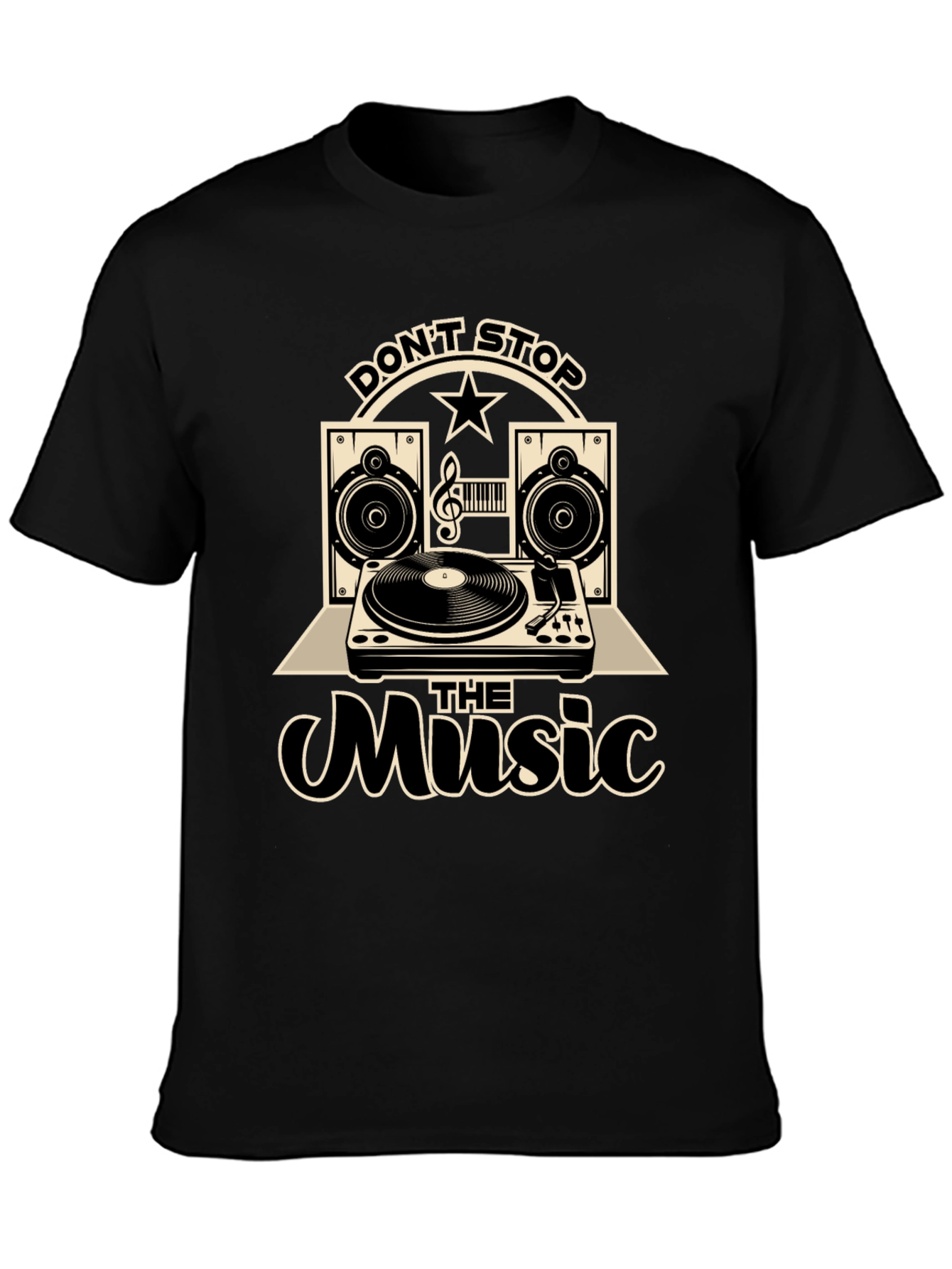 Camiseta Negra con Diseño de Música Vintage