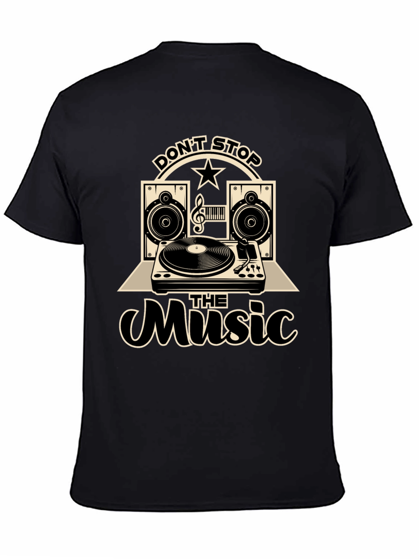 Camiseta Negra con Diseño de Música Vintage
