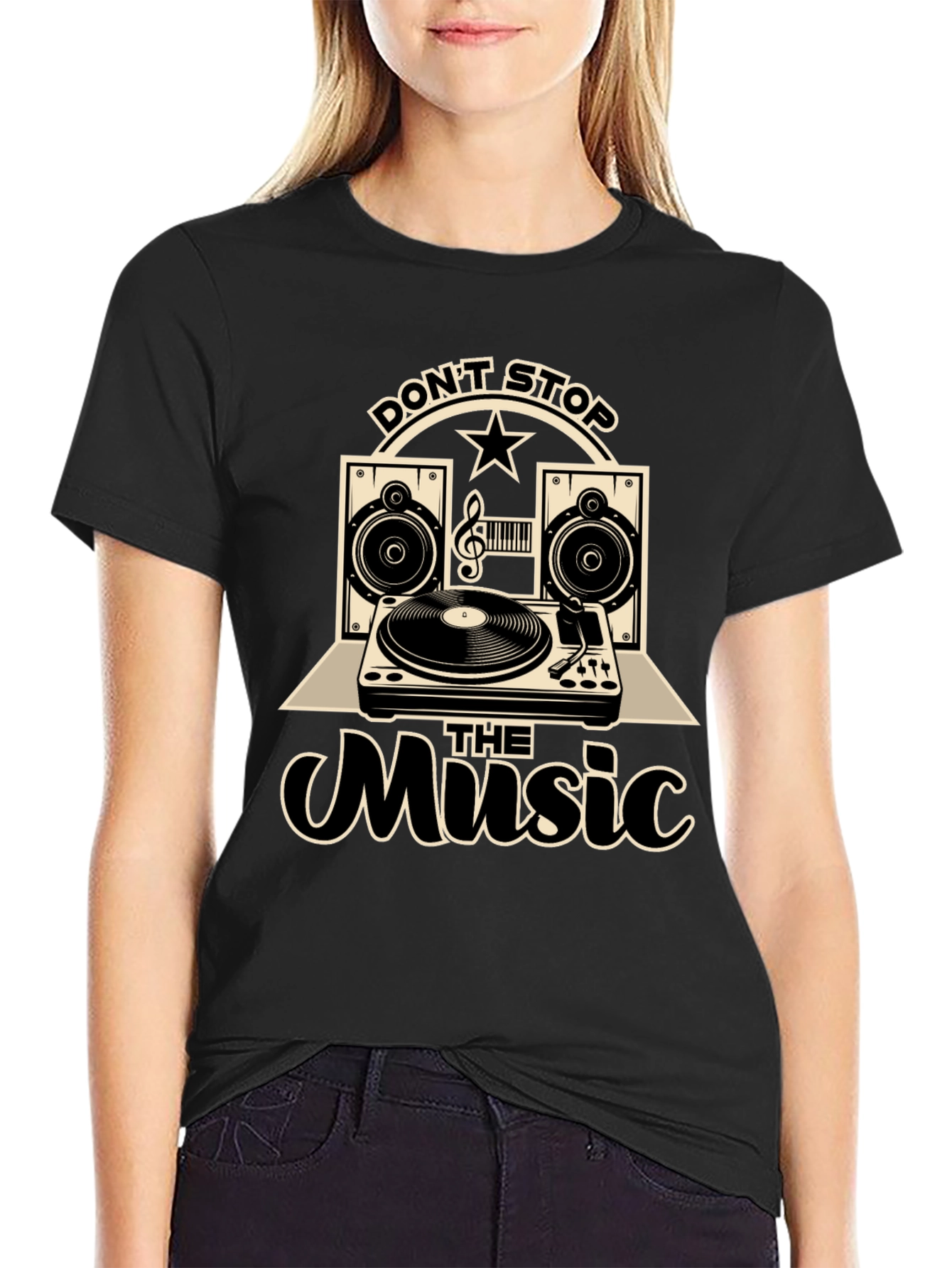 Camiseta Negra con Diseño de Música Vintage