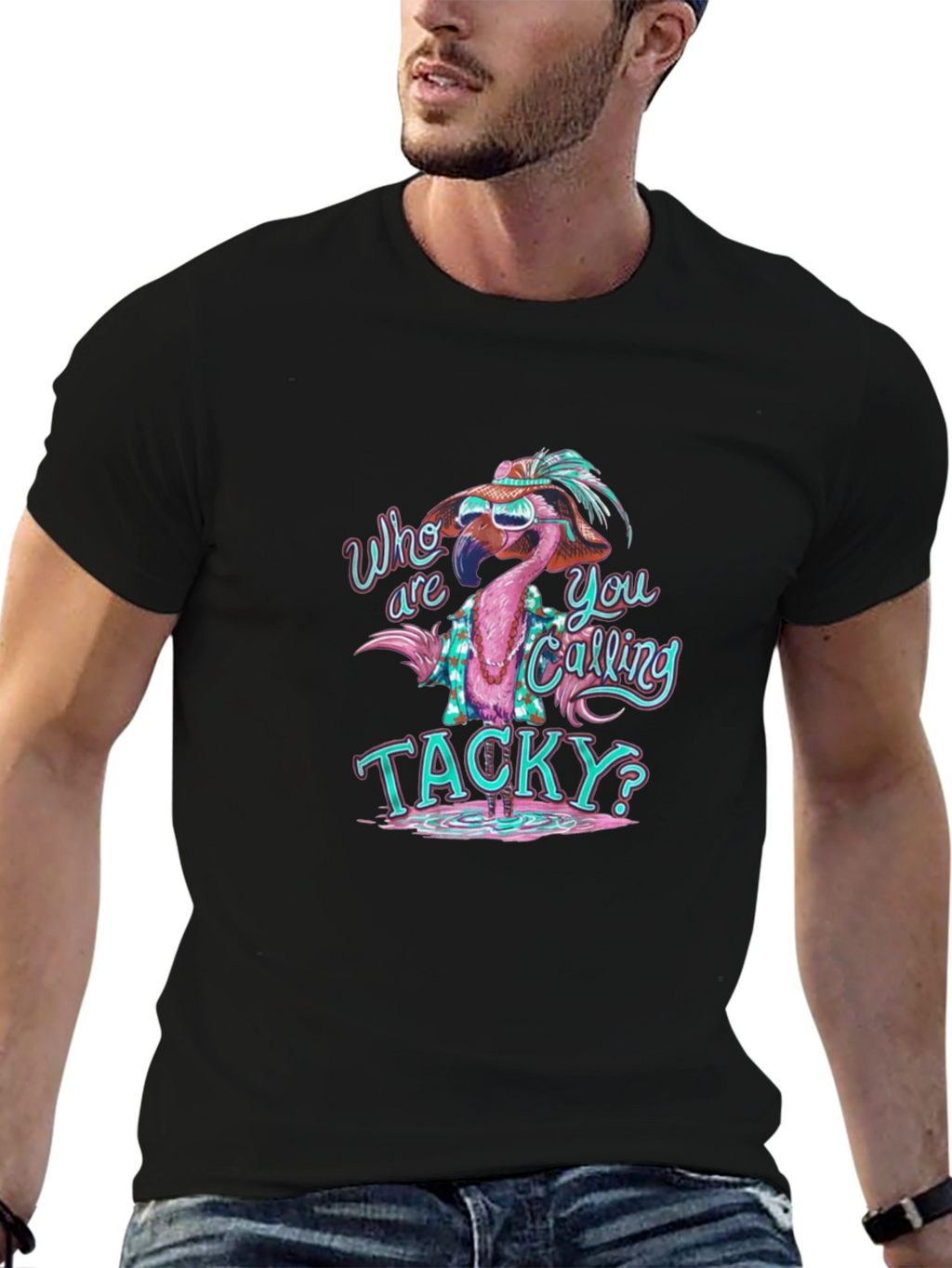 Camiseta Negra con Diseño de Flamenco Tacky