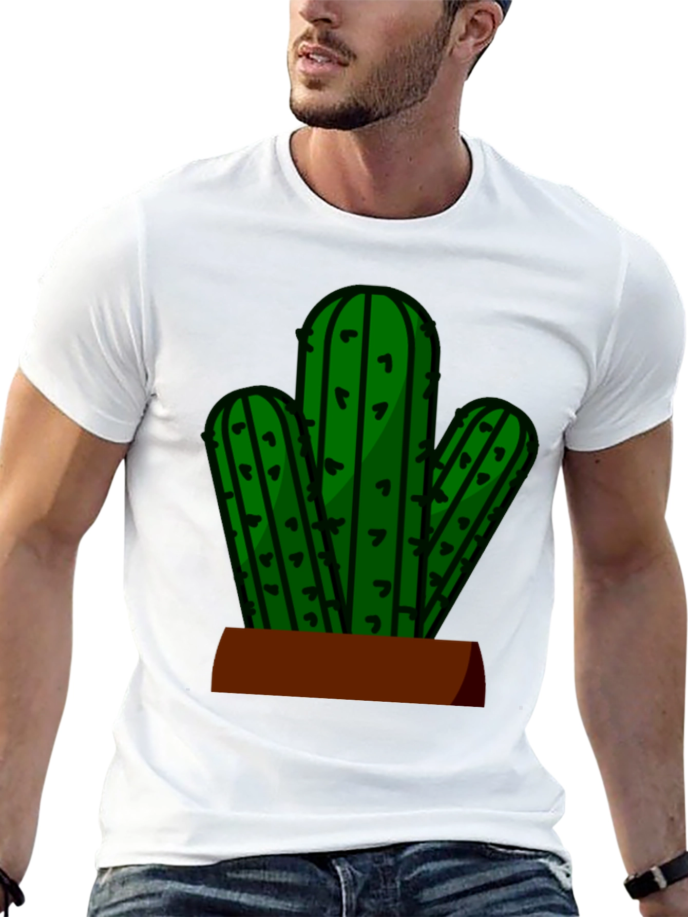 Camiseta Negra con Diseño de Cactus en Maceta