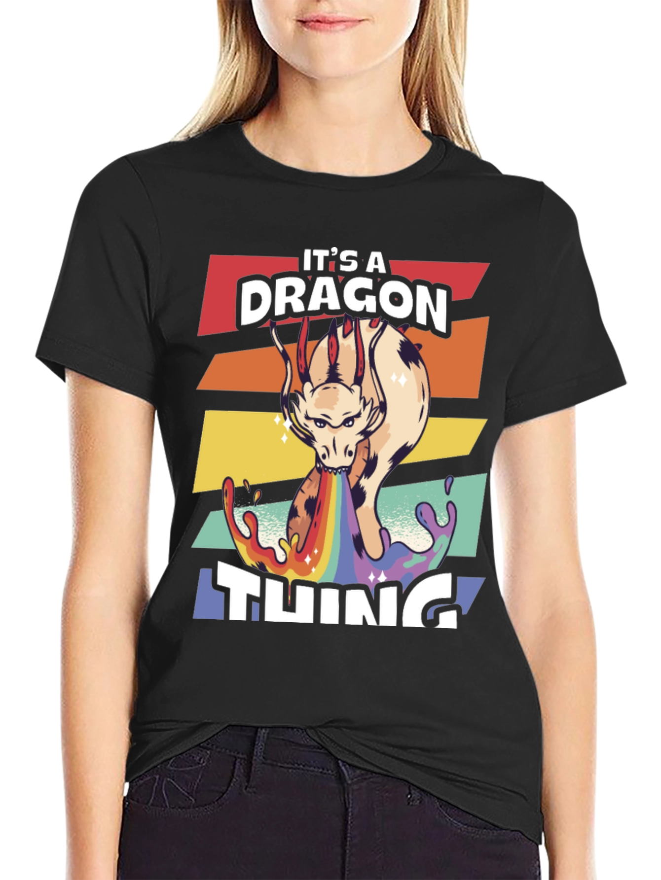Camiseta Negra con Diseño de Dragón