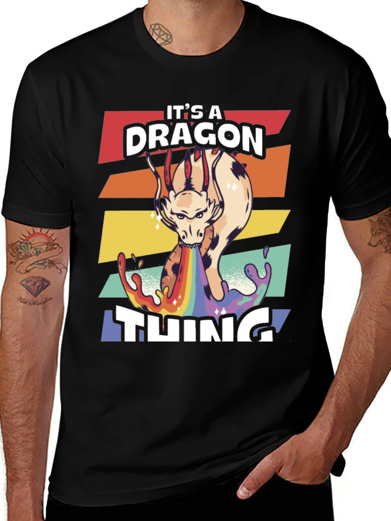 Camiseta Negra con Diseño de Dragón