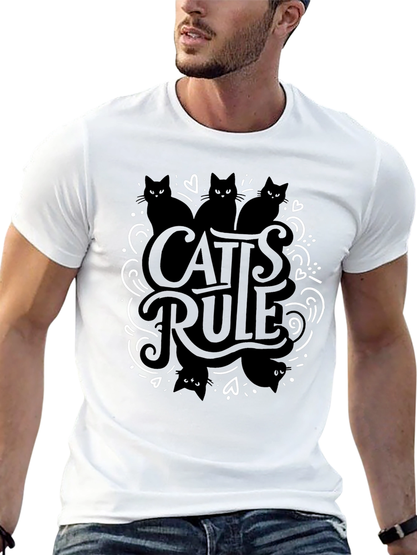 Camiseta Negra Cats Rule para Amantes de los Gatos