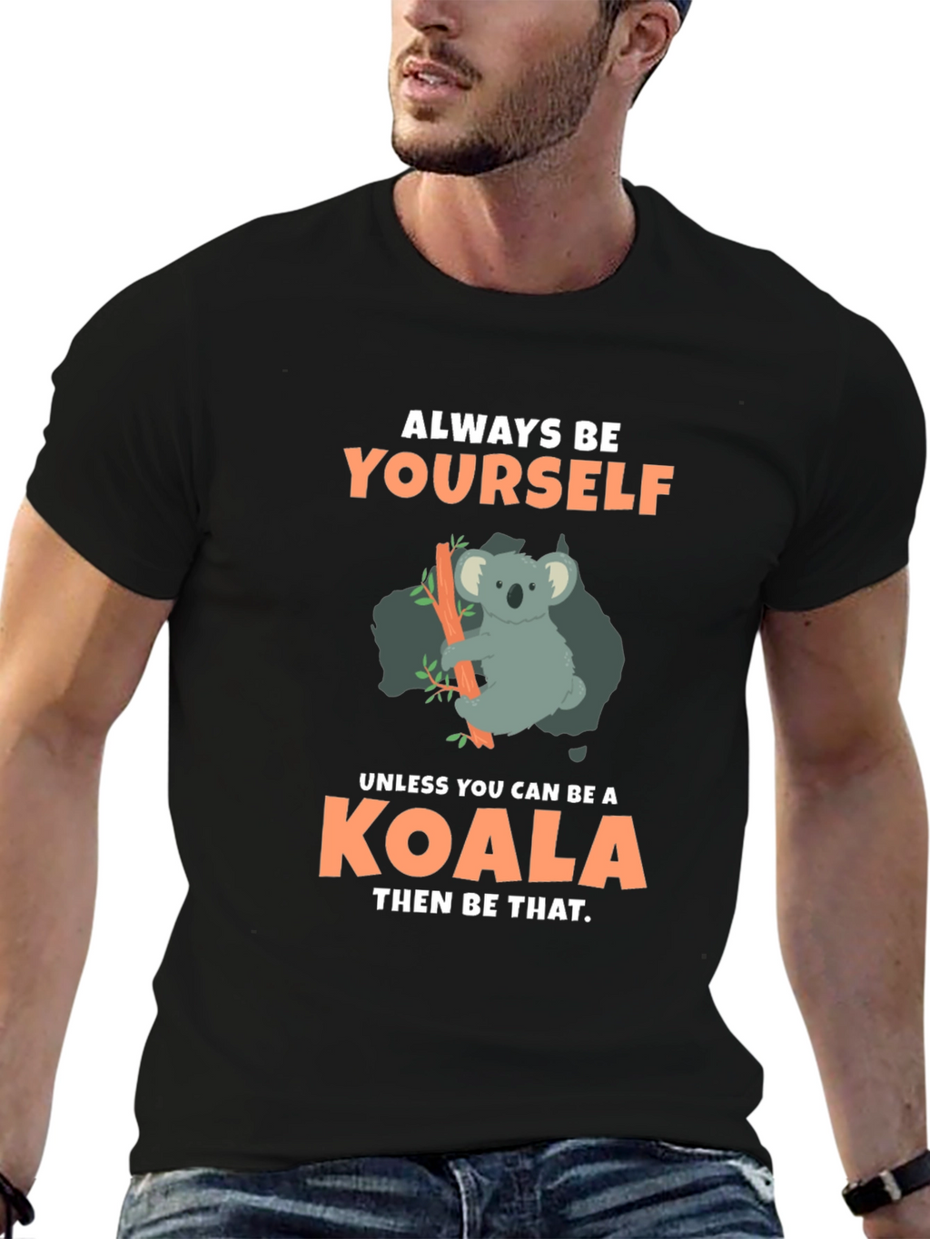 Camiseta Negra con Diseño de Koala Divertido