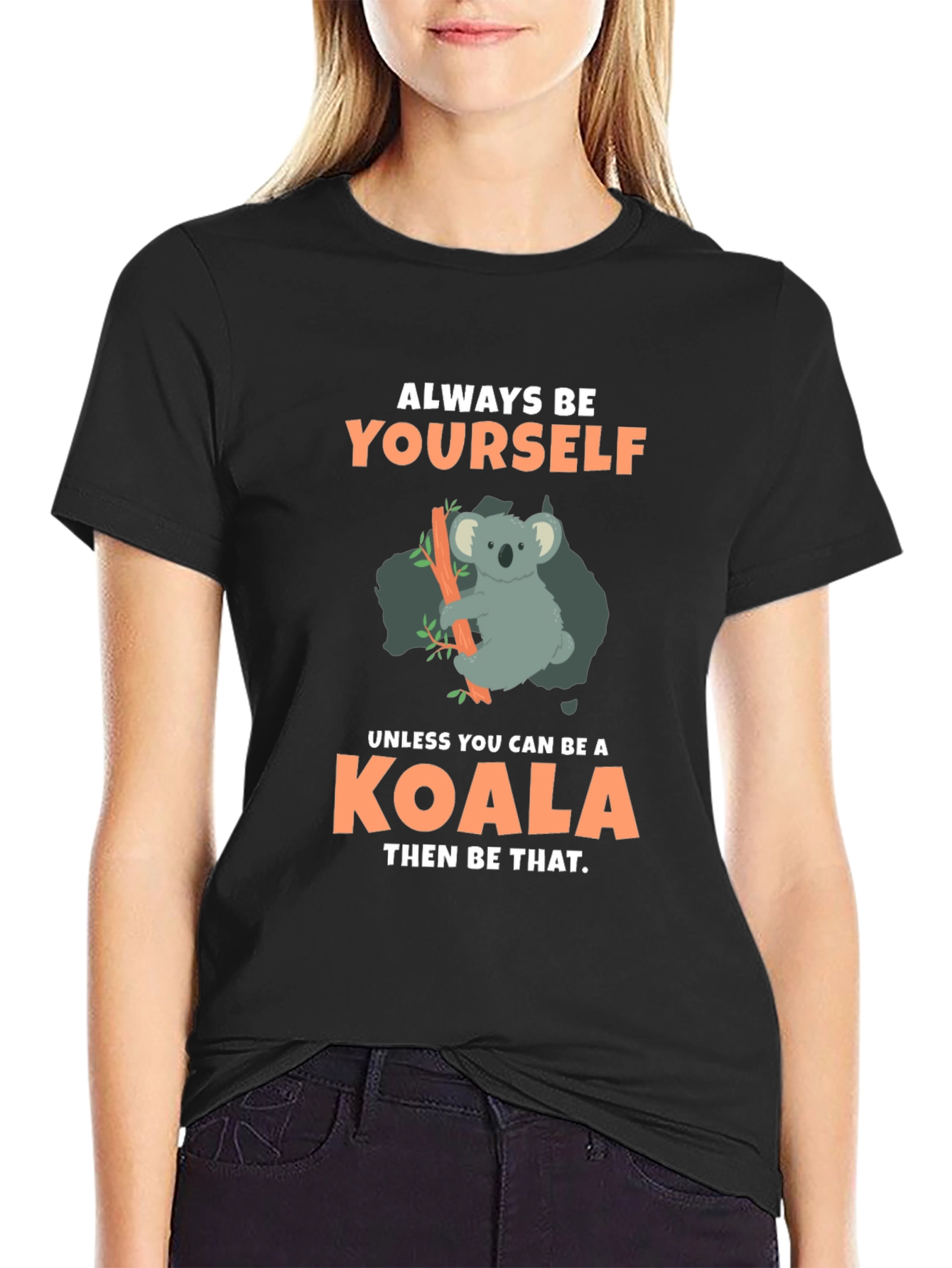 Camiseta Negra con Diseño de Koala Divertido