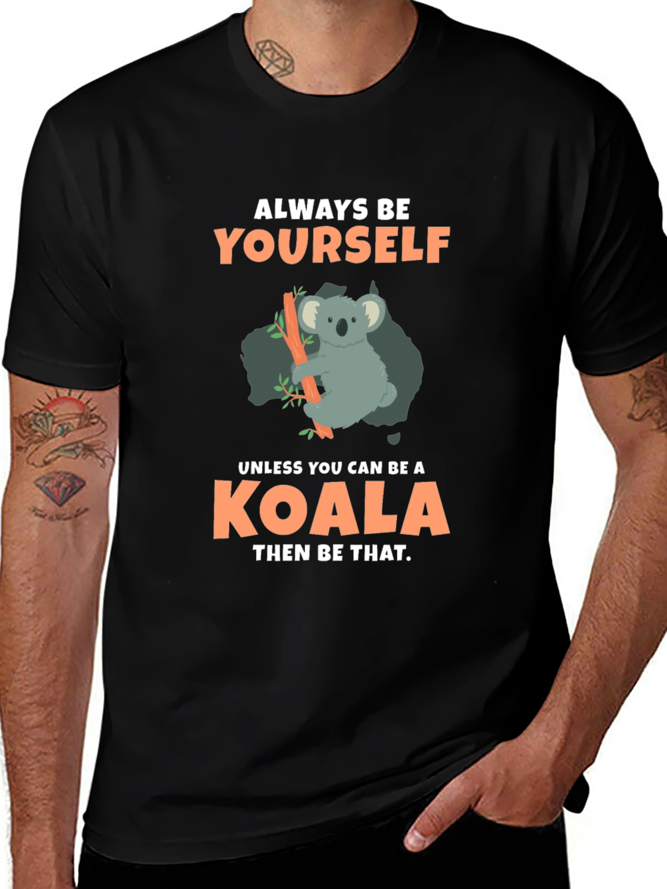 Camiseta Negra con Diseño de Koala Divertido