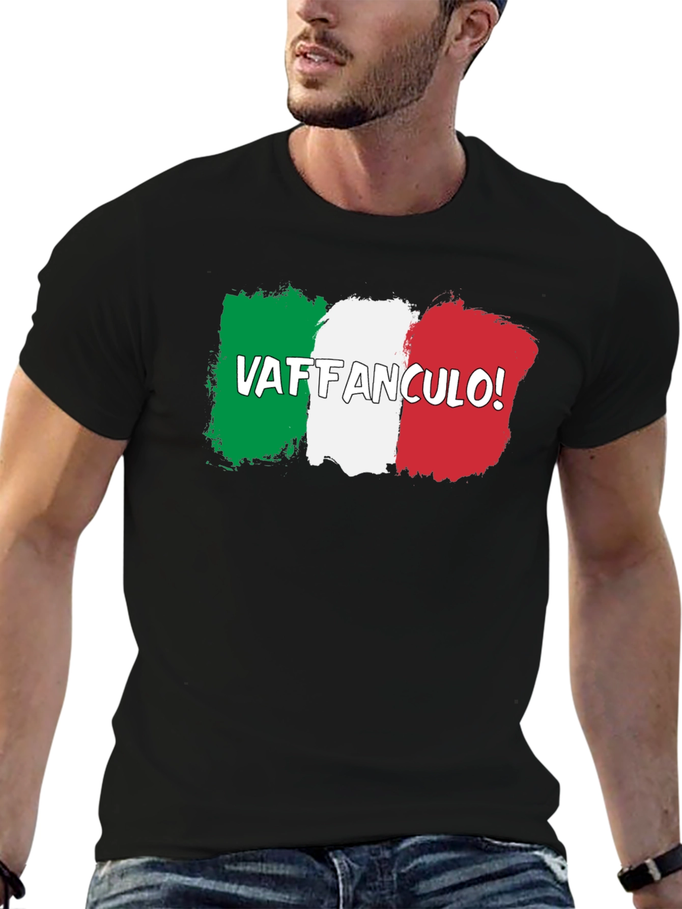 Camiseta Negra con Diseño Bandera Italiana Vaffanculo!