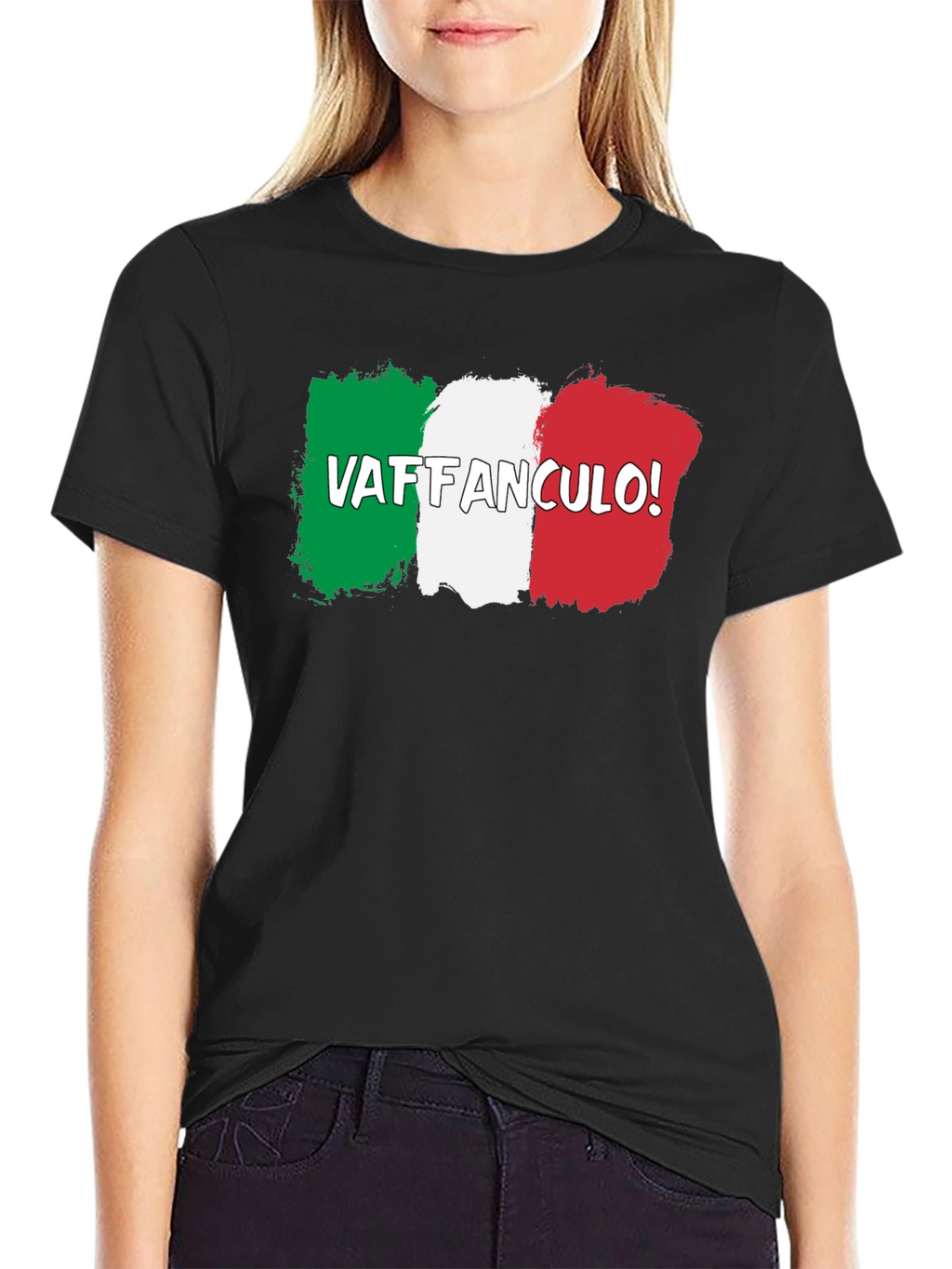 Camiseta Negra con Diseño Bandera Italiana Vaffanculo!
