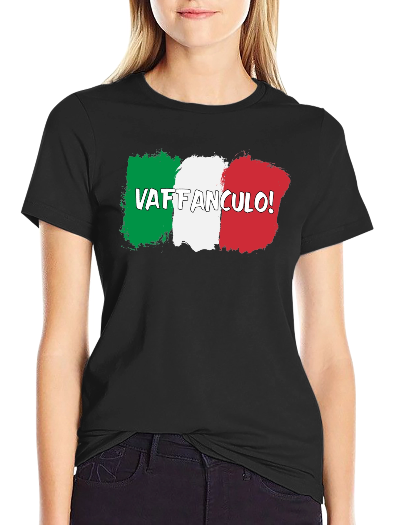 Camiseta Negra con Diseño Bandera Italiana Vaffanculo!