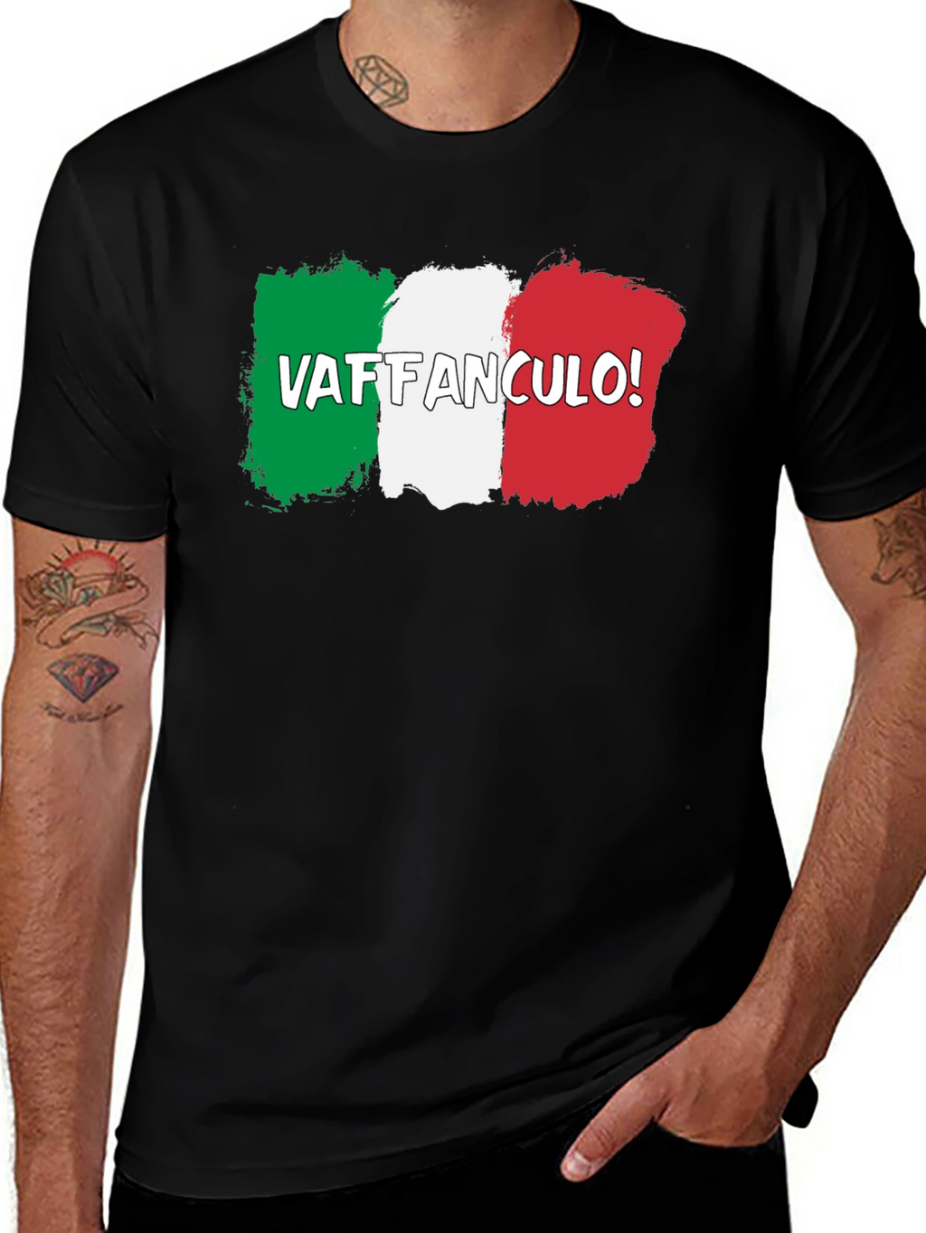 Camiseta Negra con Diseño Bandera Italiana Vaffanculo!