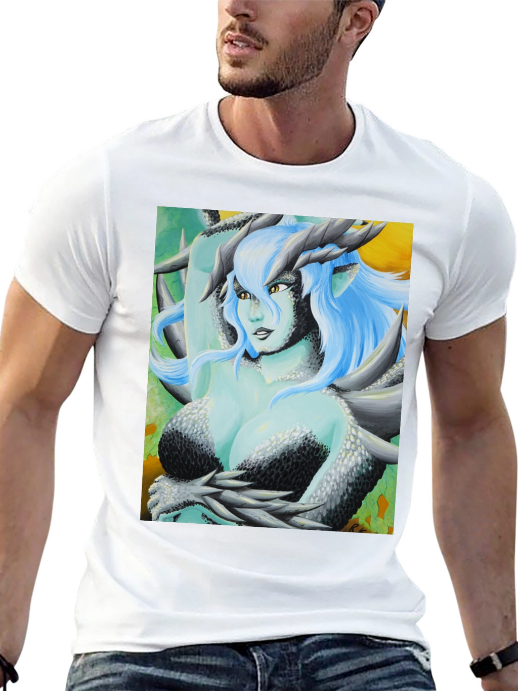 Camiseta Negra con Diseño de Dragona Fantasía
