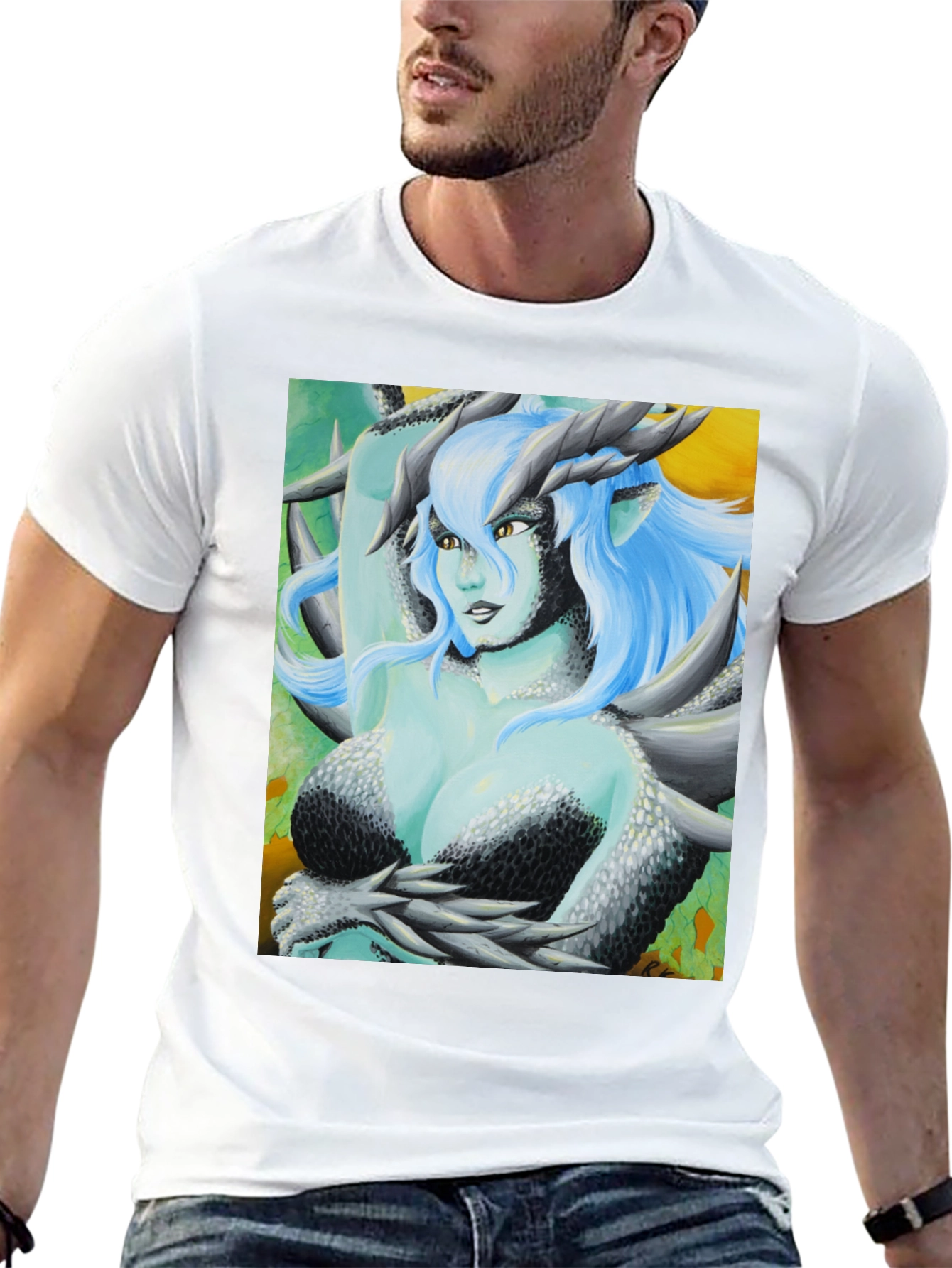Camiseta Negra con Diseño de Dragona Fantasía