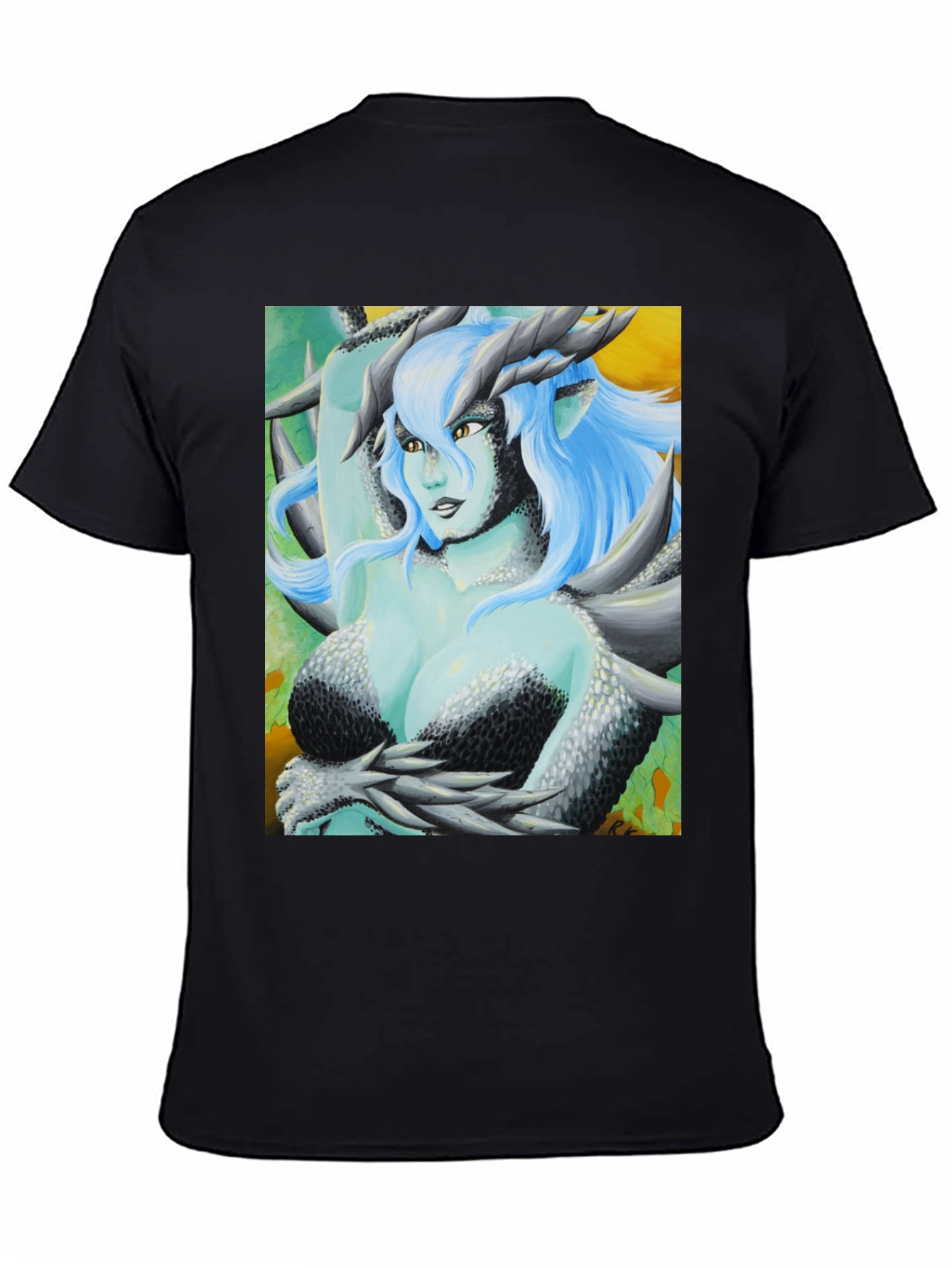 Camiseta Negra con Diseño de Dragona Fantasía