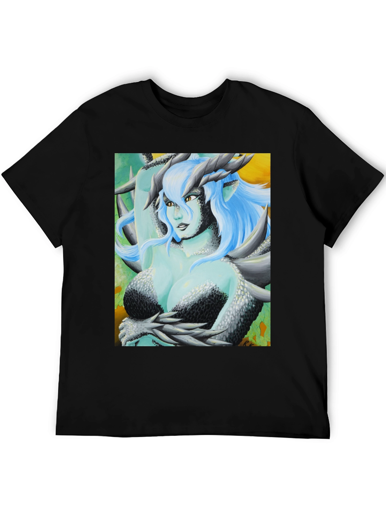 Camiseta Negra con Diseño de Dragona Fantasía