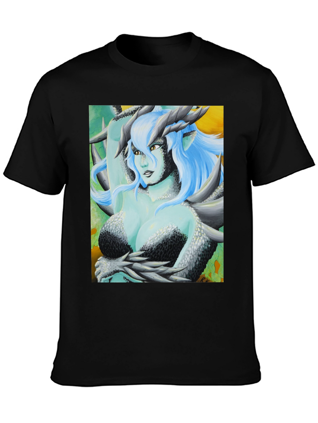 Camiseta Negra con Diseño de Dragona Fantasía