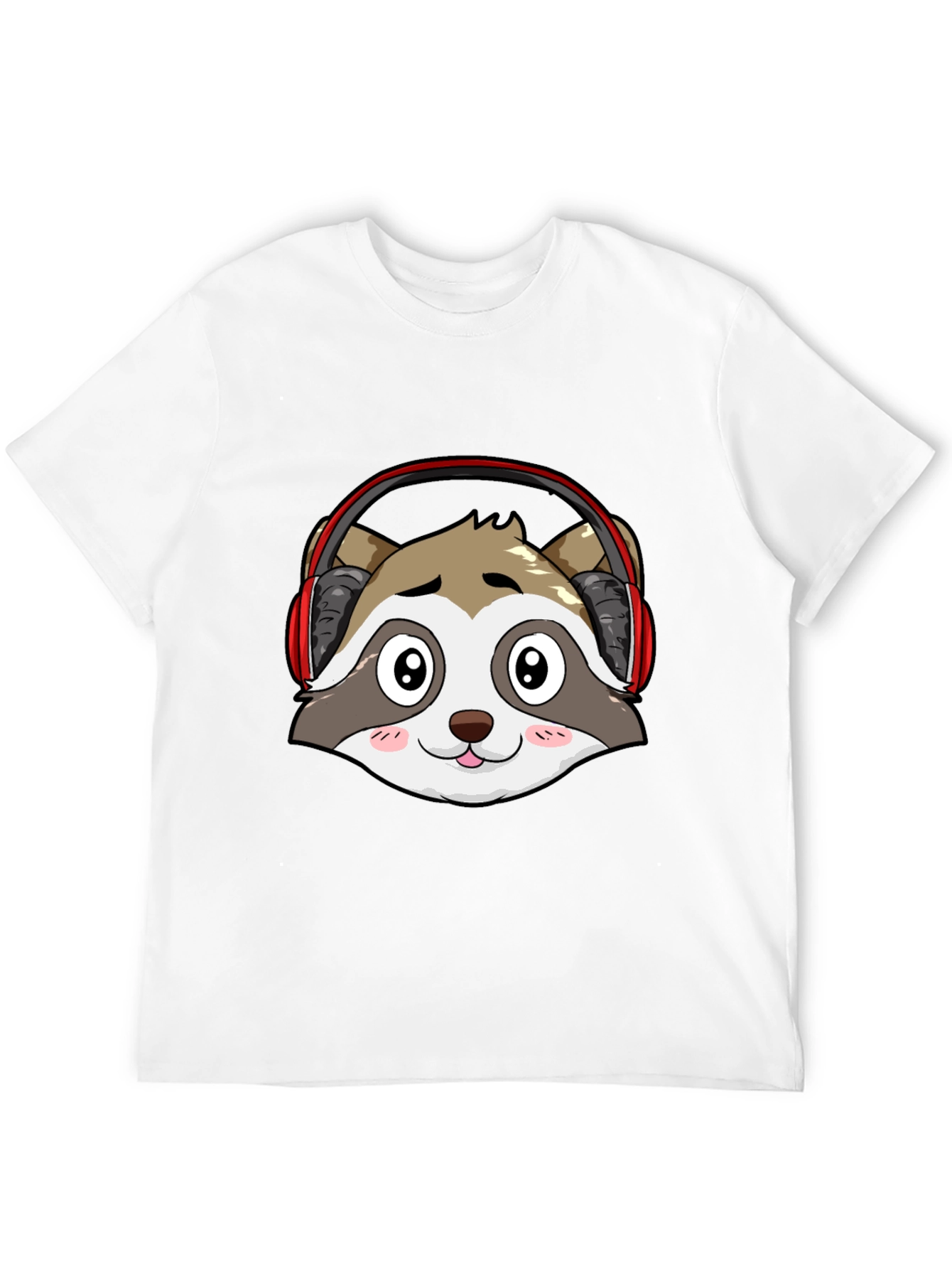 Camiseta Negra con Diseño de Mapache con Auriculares