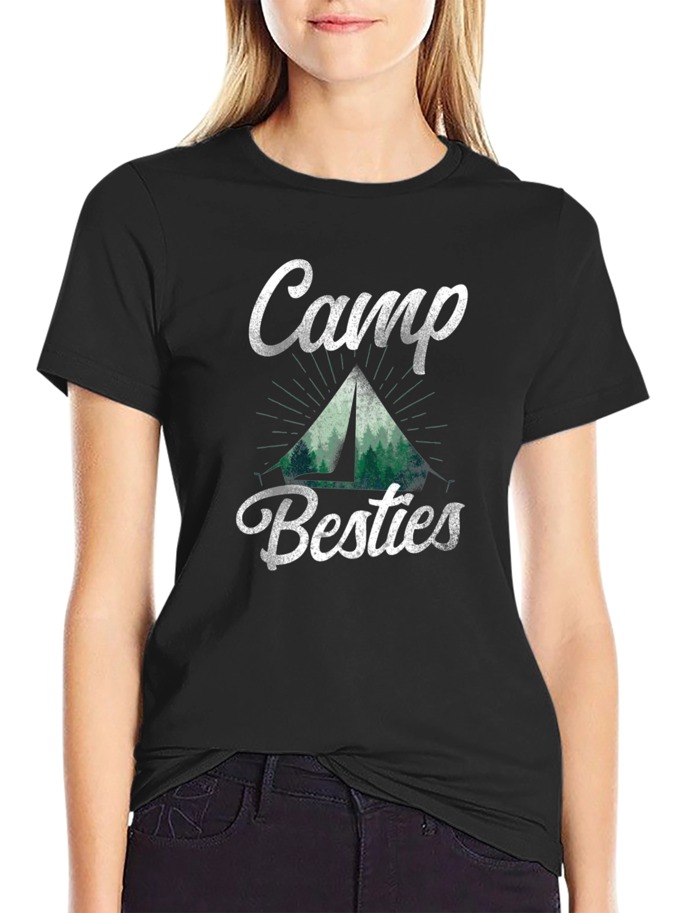Camiseta Negra Camp Besties para Aventura y Amistad