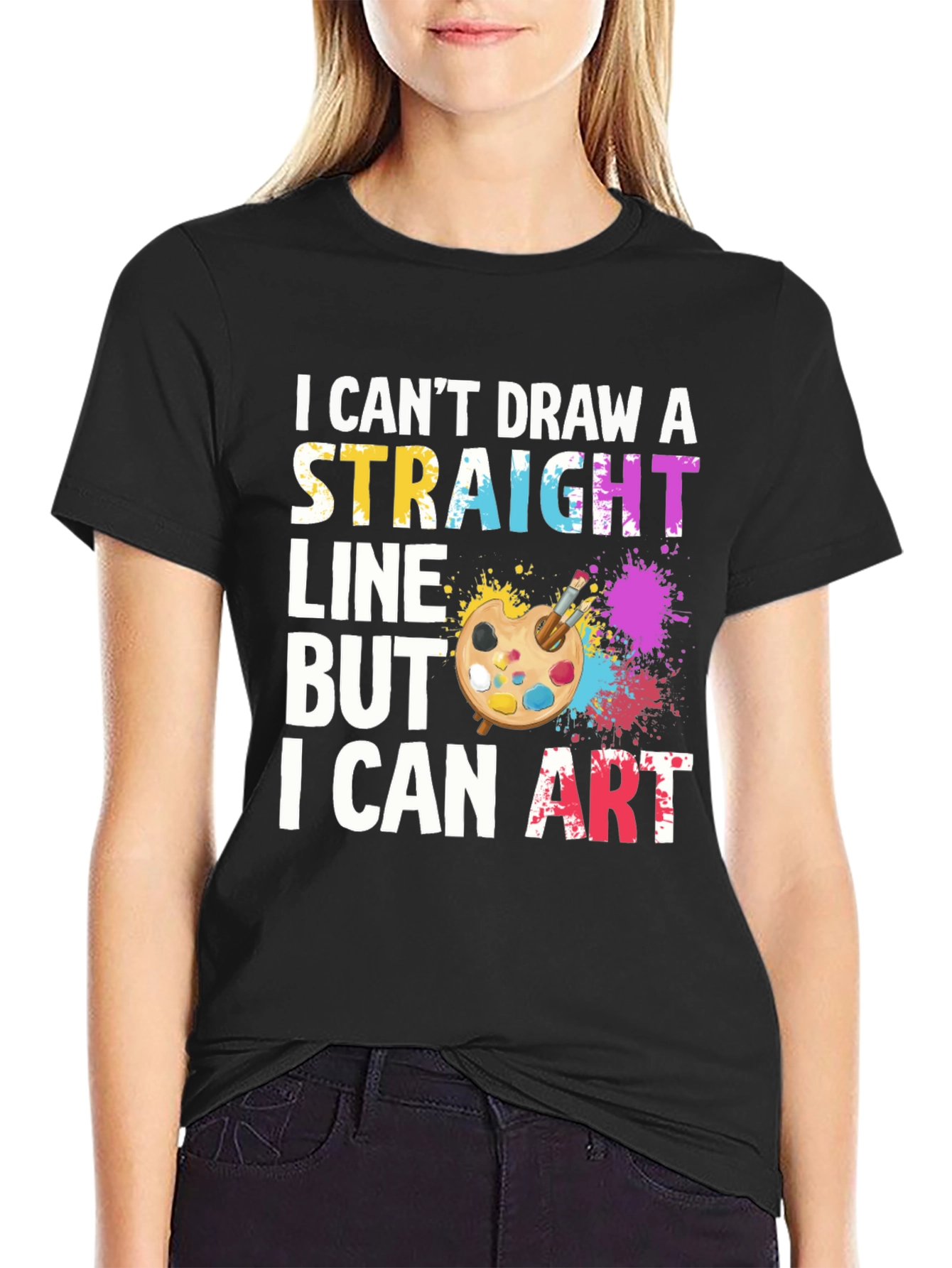 Camiseta Negra Artística No Puedo Dibujar Una Línea Recta