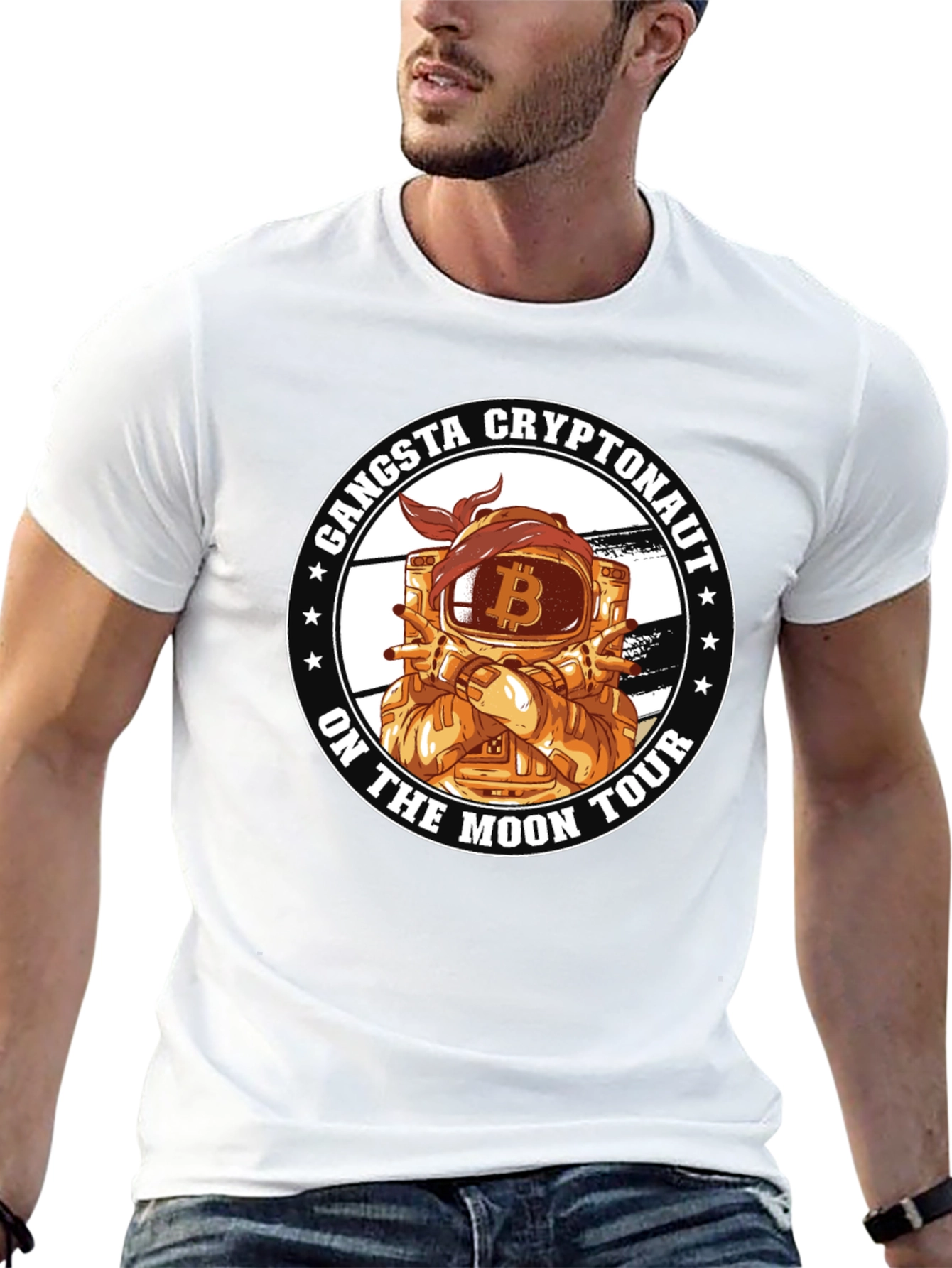 Camiseta Bitcoin Gangsta Cryptonauta On The Moon Tour