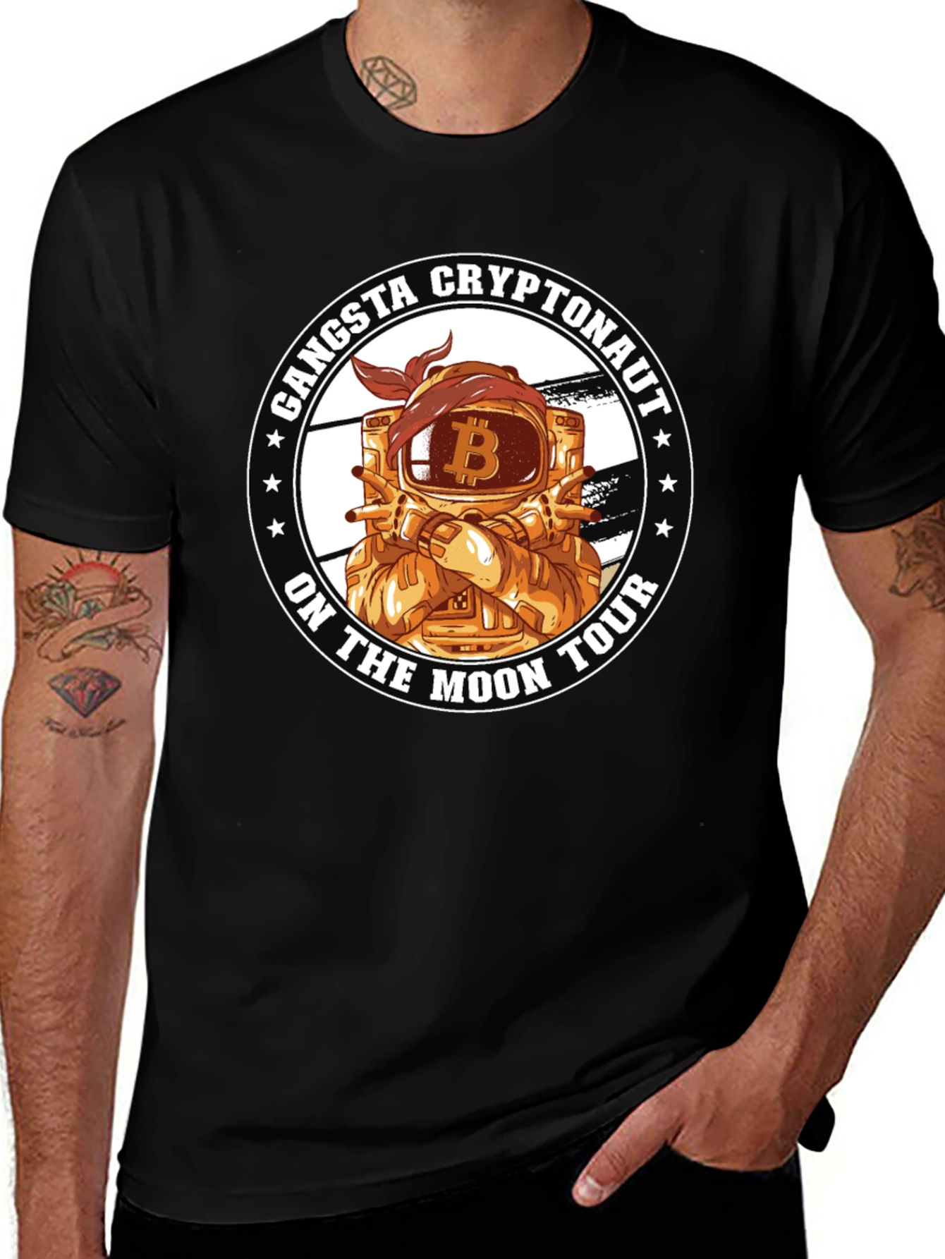 Camiseta Bitcoin Gangsta Cryptonauta On The Moon Tour