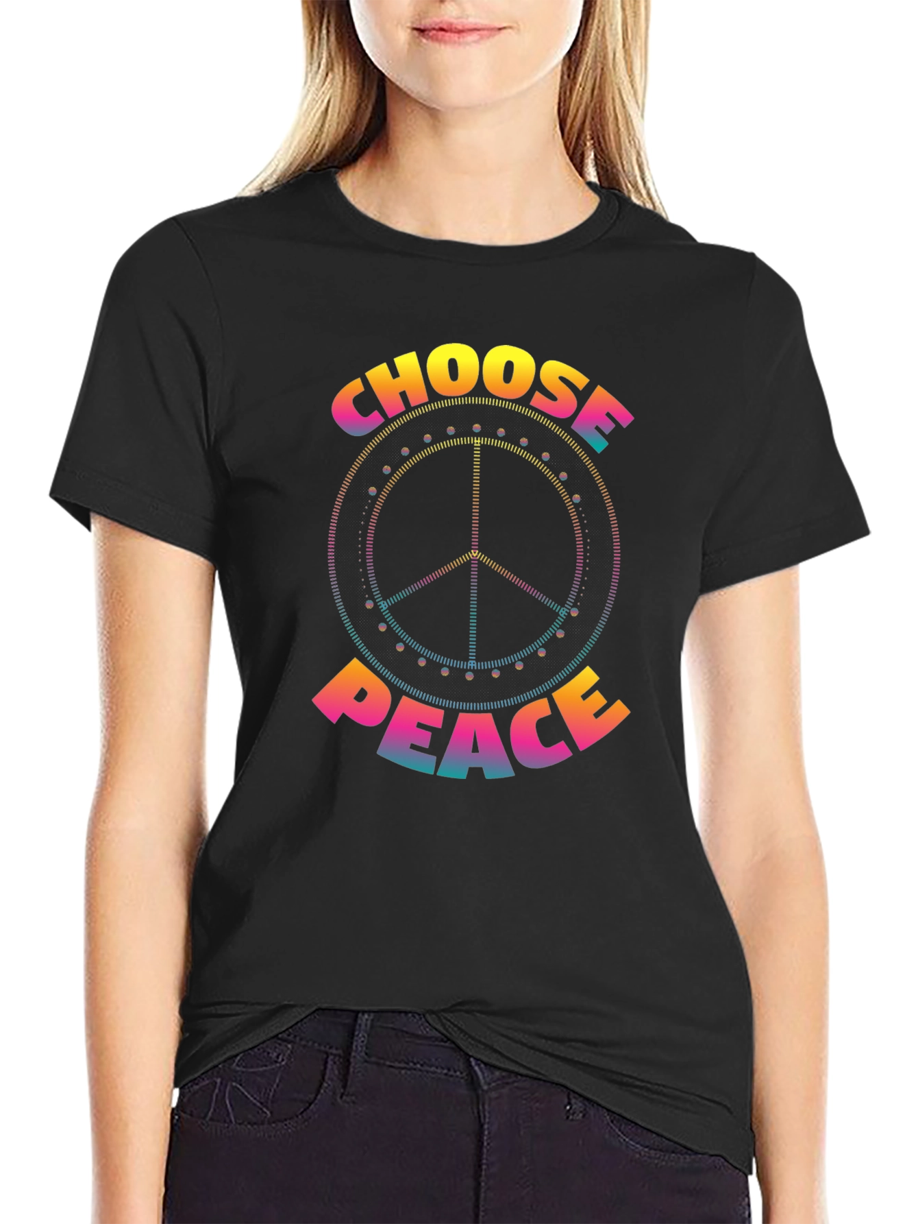 Camiseta Negra Choose Peace Hippie